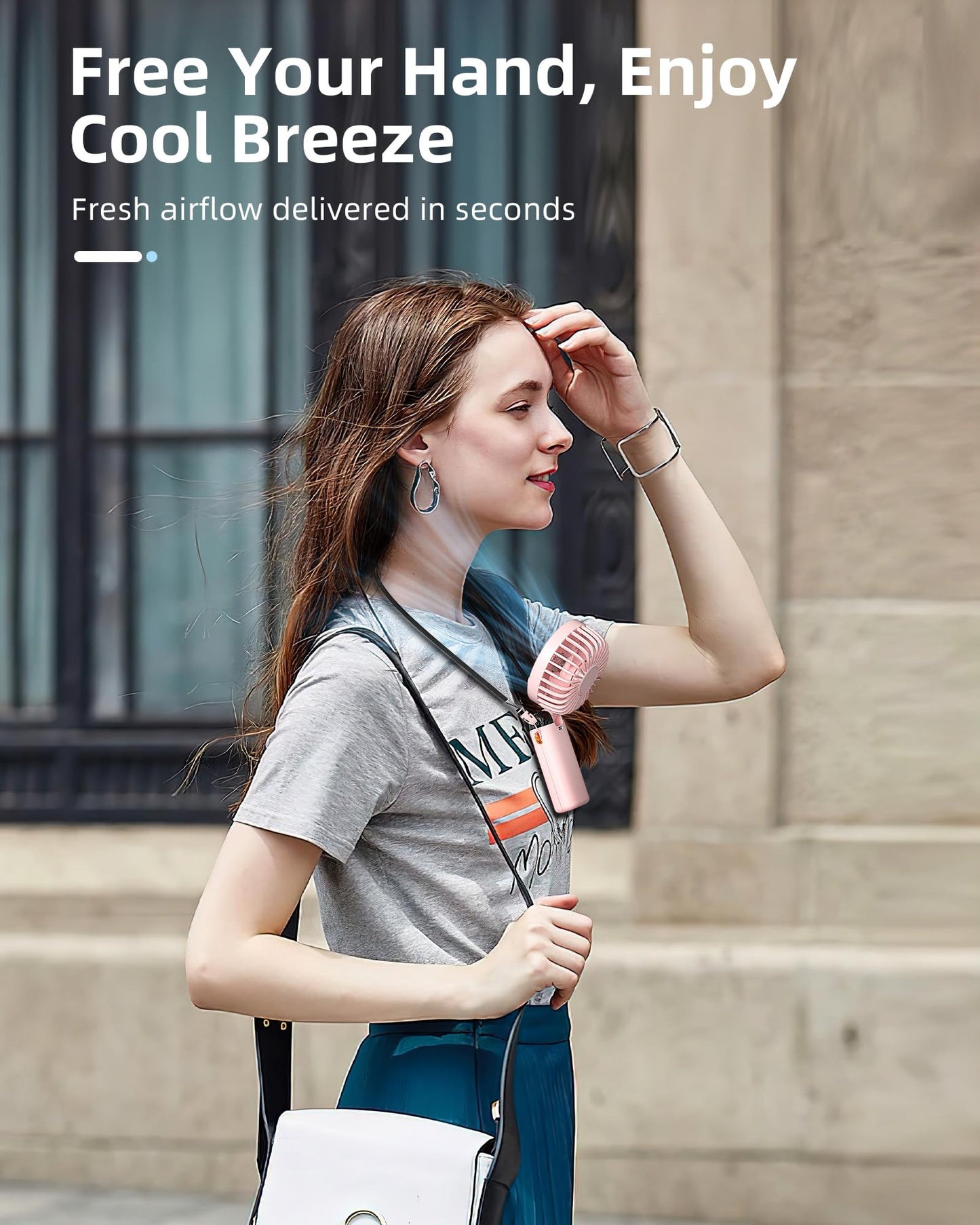Koonie Portable Handheld Fan, Battery Operated Fan with Base, 8 Hours, Digital Display, 5 Speeds, 90° Ajustable, Rechargeable Mini Fan for Outdoor Indoor