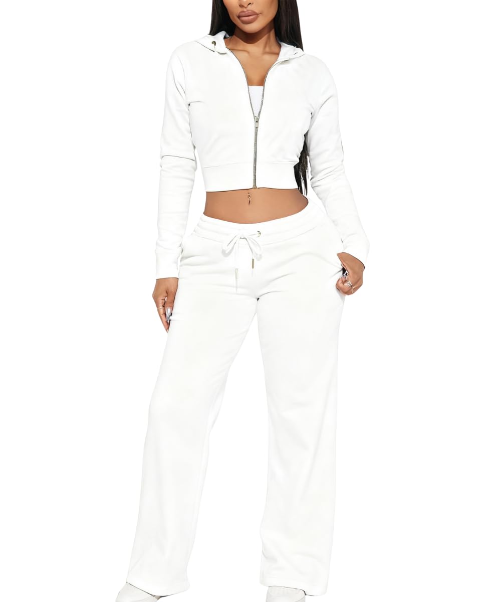 Glitrandi Womens 2 Piece Outfits Fashion Print Cropped Hoodies Jacket Sweatpants With Pockets Tracksuit For Women