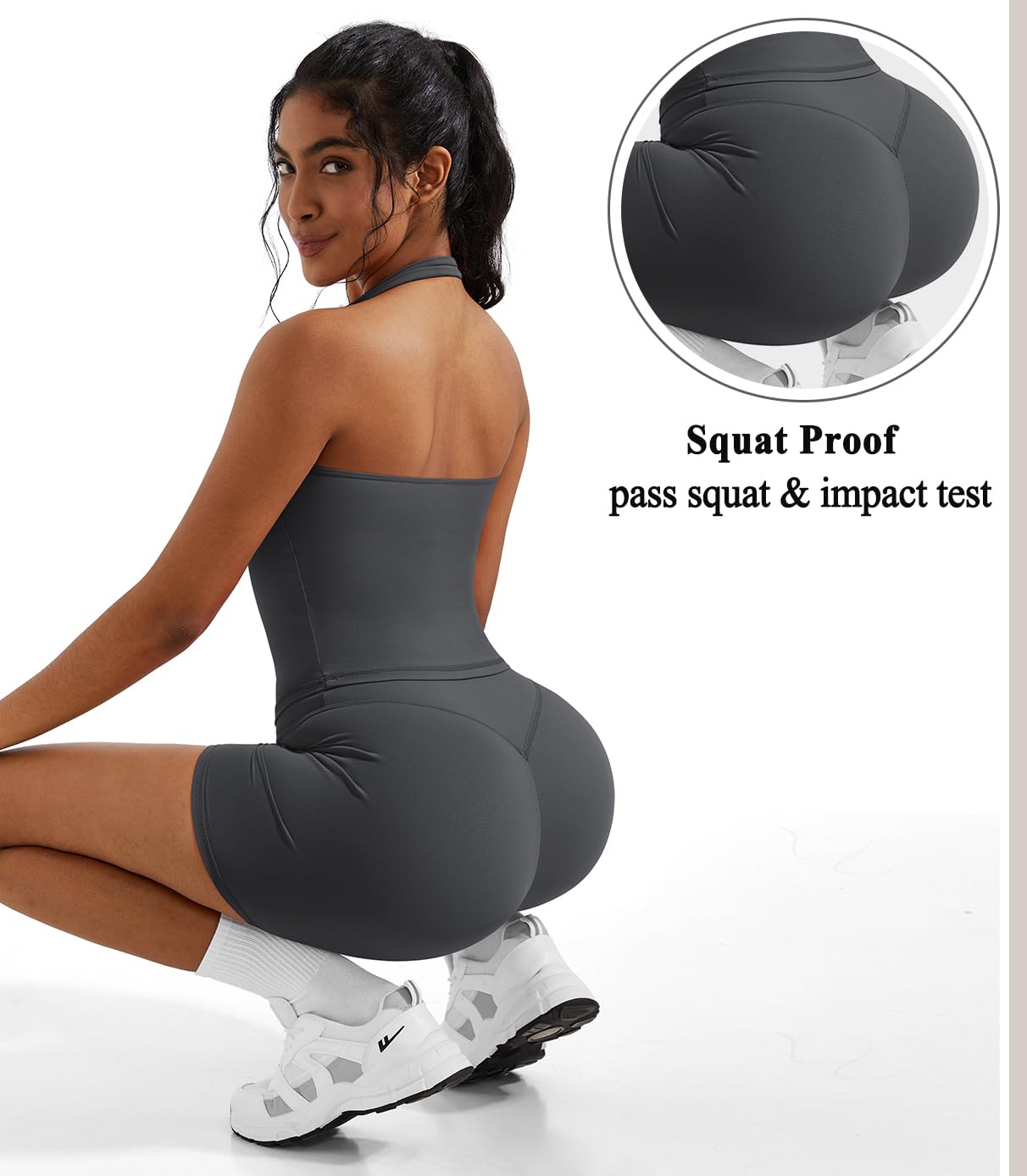 OMKAGI 2 Piece Workout Sets for Women Halter Sports Bra Tank Gym Biker Shorts Outfits