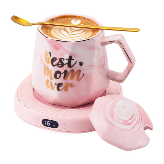 Coffee Mug Warmer & You are Awesome Mug Set, Smart Heated Electric Cup Warmer for Desk Office, 4 Temperature Control Beverage Tea Coffee Warmer, 8 Hrs Auto Shut Off Candle Plate, Ideal Gifts for Women