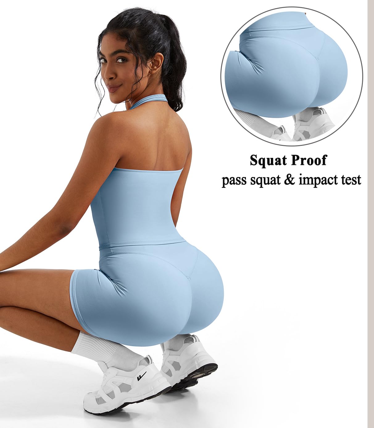 OMKAGI 2 Piece Workout Sets for Women Halter Sports Bra Tank Gym Biker Shorts Outfits