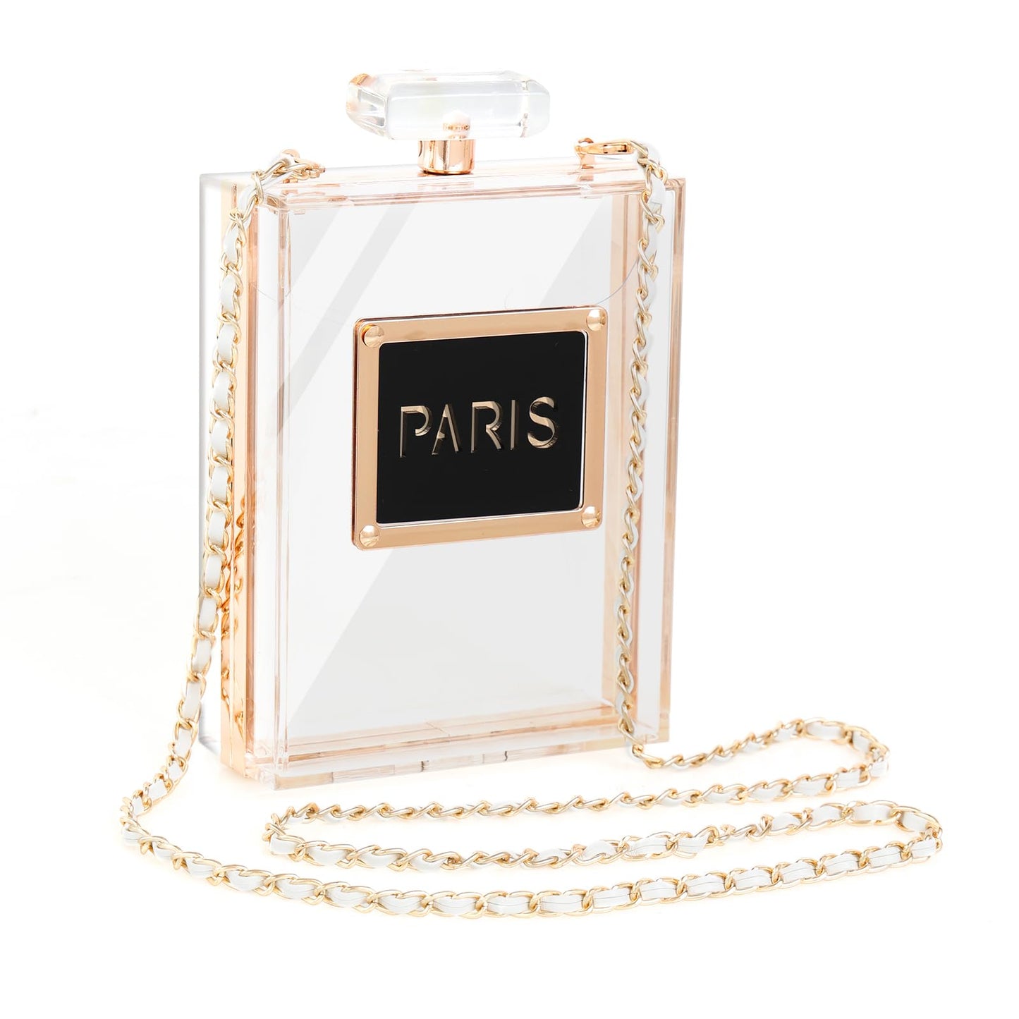 WJCD Clear Purses for Women Paris Perfume Shaped Clear Purse Evening Bags Vintage Banquet Handbag