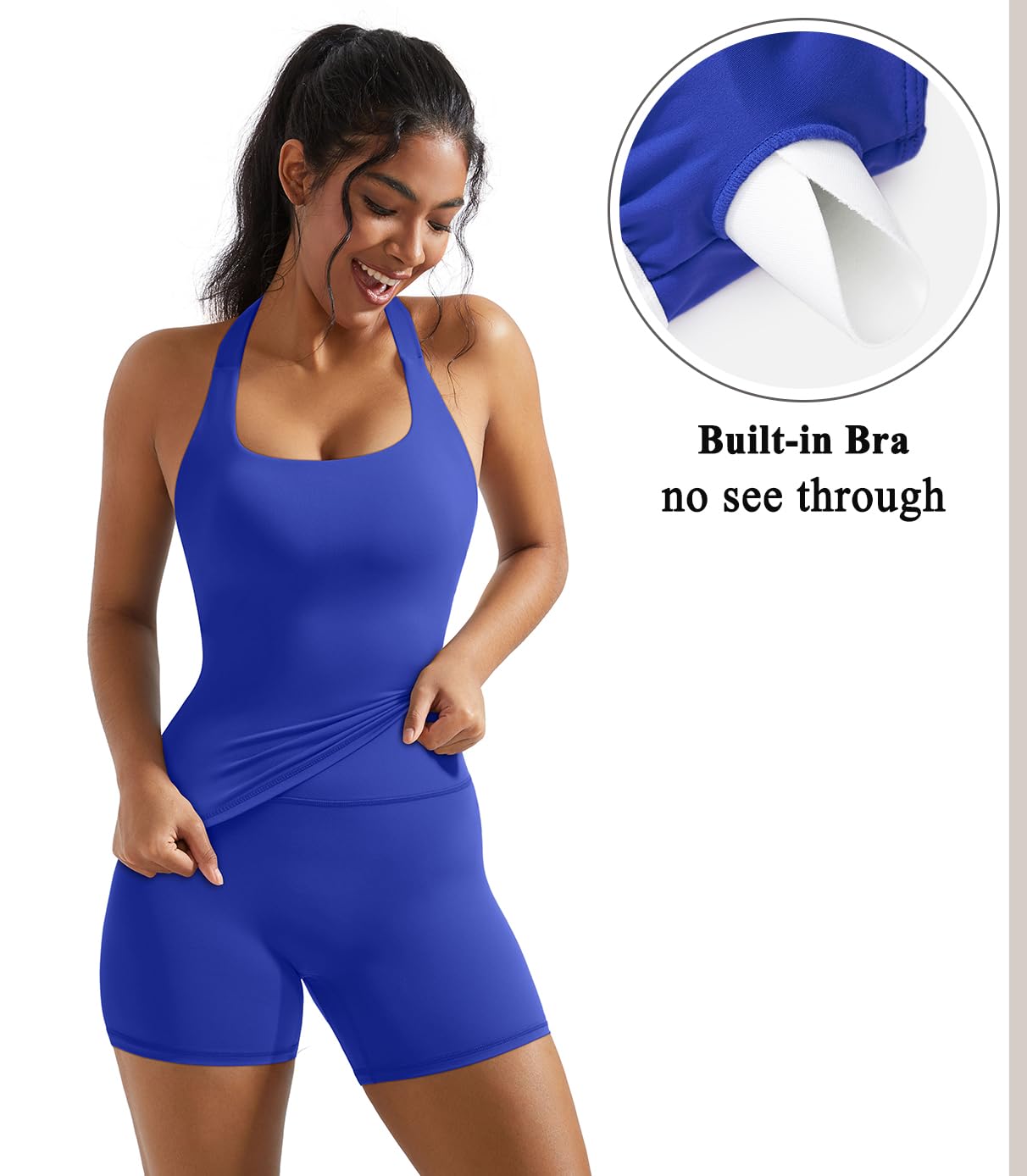 OMKAGI 2 Piece Workout Sets for Women Halter Sports Bra Tank Gym Biker Shorts Outfits