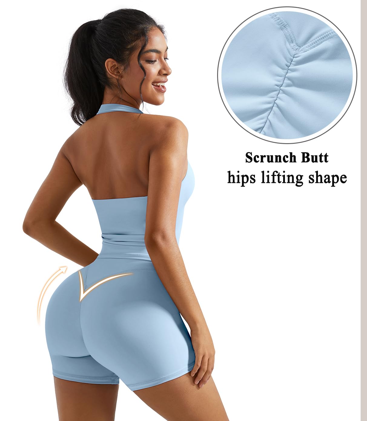 OMKAGI 2 Piece Workout Sets for Women Halter Sports Bra Tank Gym Biker Shorts Outfits