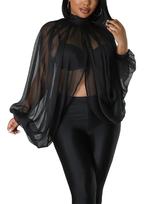 Sexy Tops for Women Party Club Night Batwing Sleeve Chiffon Sheer Self Tie Back Front Open Women Shirts Casual Summer
