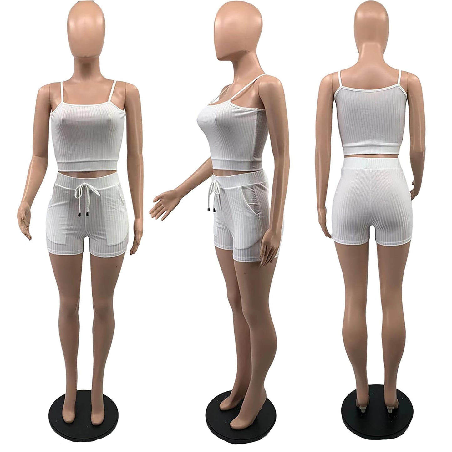 Aladeno Women 3 Piece Outfits Ribbed Sleeveless Kimono Cardigan Cover Up Tank Crop Tops Bodycon Shorts Tracksuit Lounge Sets