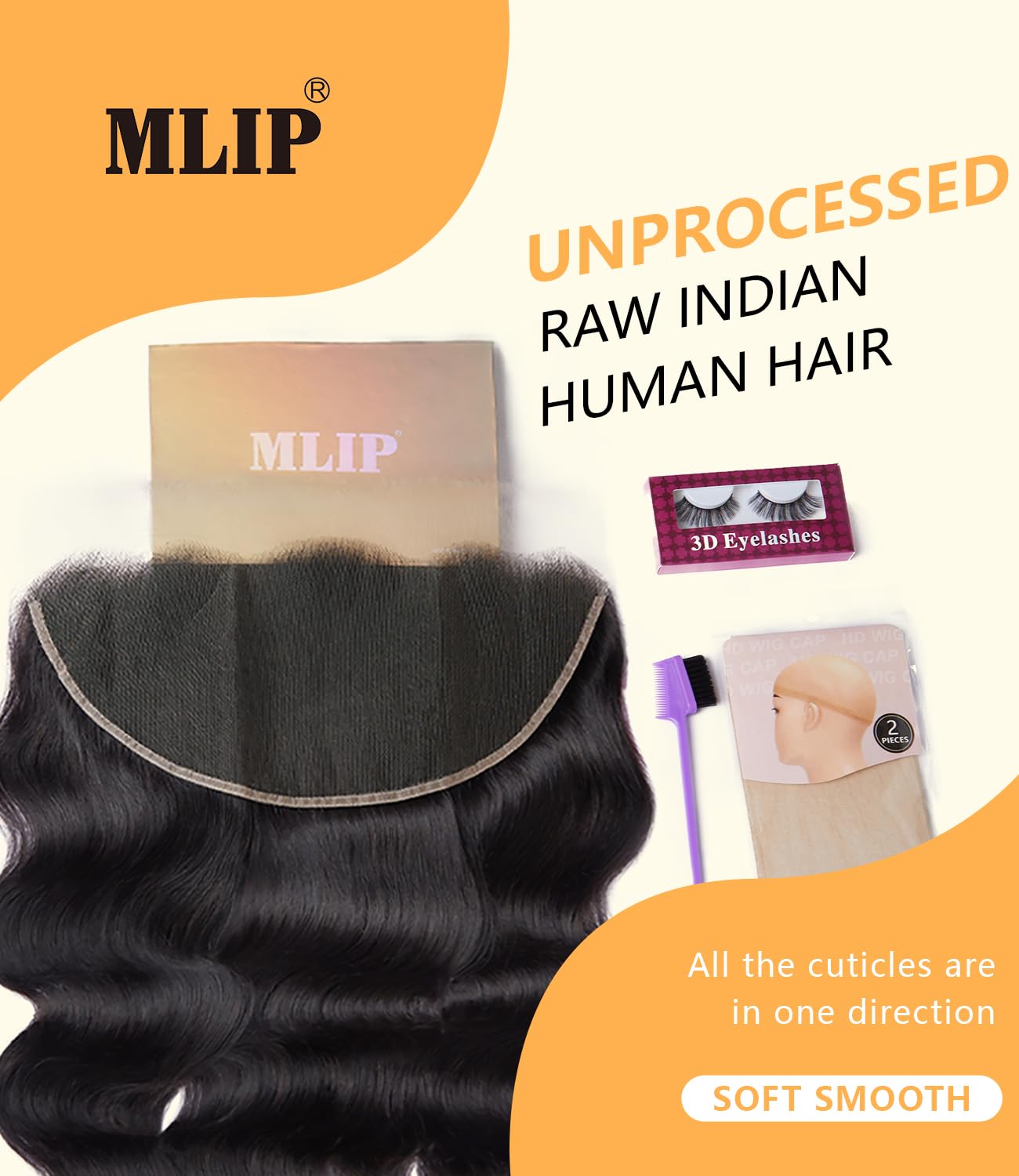 Mlip 2x6 HD Lace Closure Body Wave, 0.10mm Ultra Thin Invisible Swiss Lace, Skinlike Real HD Lace Melt into Skin Perfectly, Pre-plucked Natural Hairline, Raw Indian Human Hair 18 Inches Natural Color