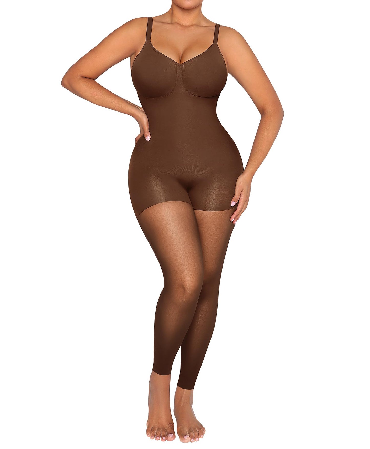 SHAPELLX Full Body Shapewear for Women Tummy Control Sheer Footless Pantyhose Compression Tights Body Shaper Bodysuit