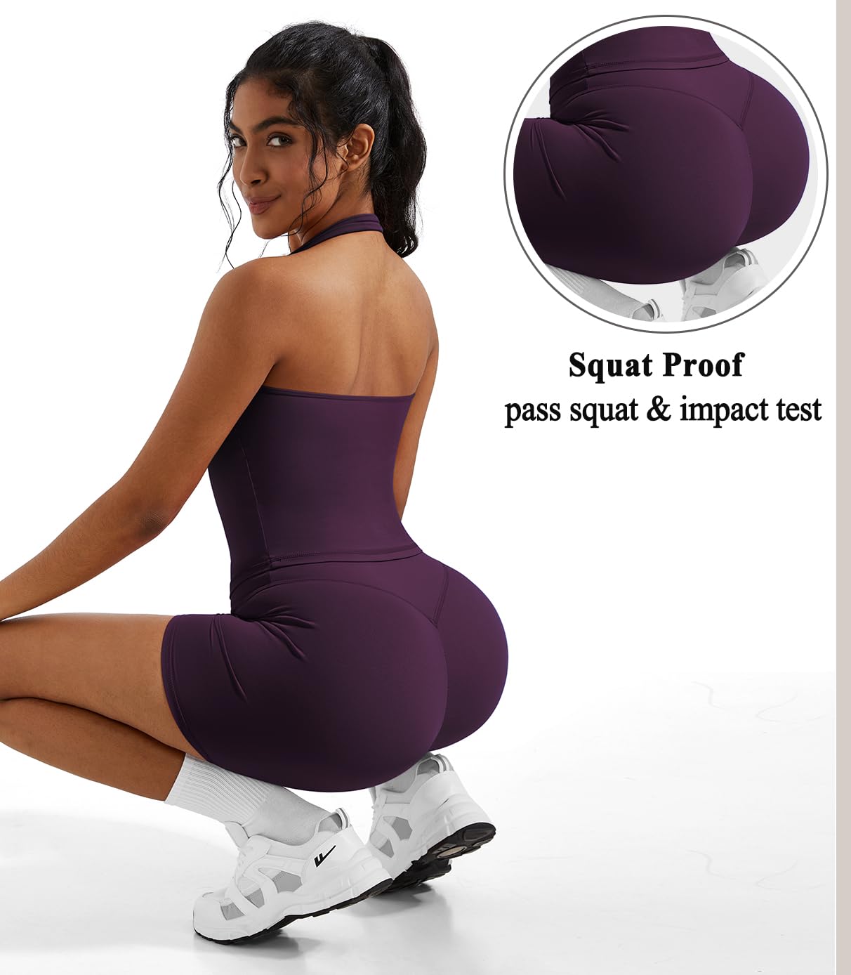 OMKAGI 2 Piece Workout Sets for Women Halter Sports Bra Tank Gym Biker Shorts Outfits
