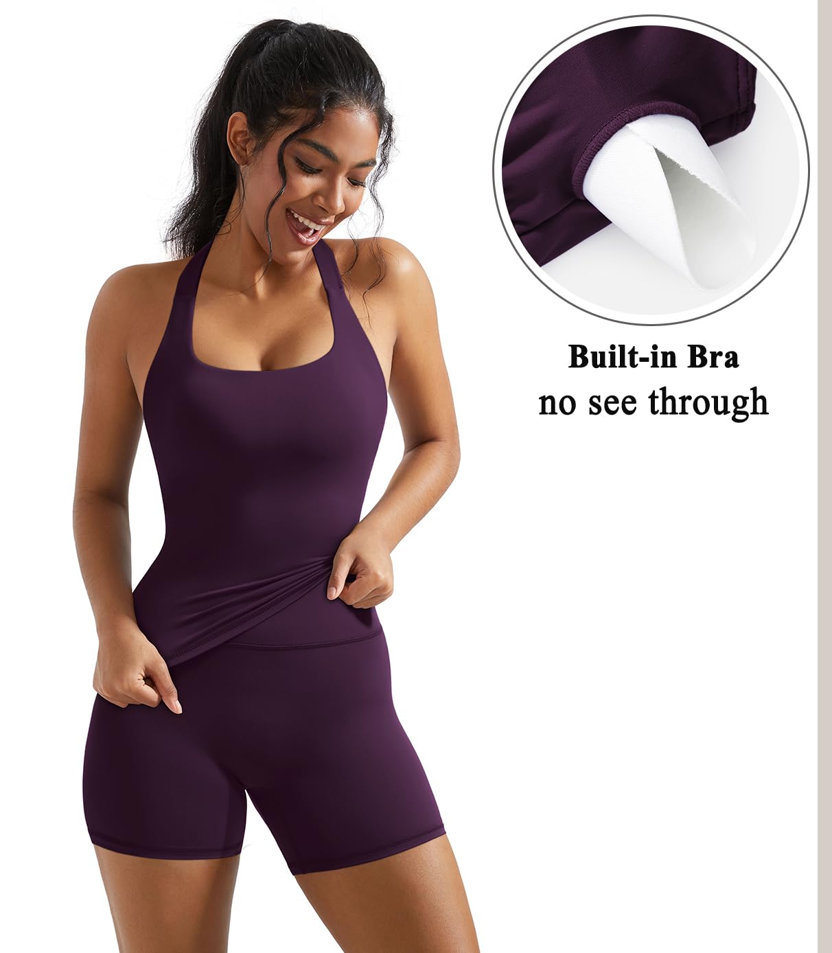 OMKAGI 2 Piece Workout Sets for Women Halter Sports Bra Tank Gym Biker Shorts Outfits