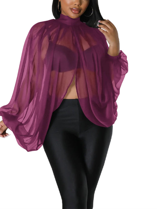 Sexy Tops for Women Party Club Night Batwing Sleeve Chiffon Sheer Self Tie Back Front Open Women Shirts Casual Summer