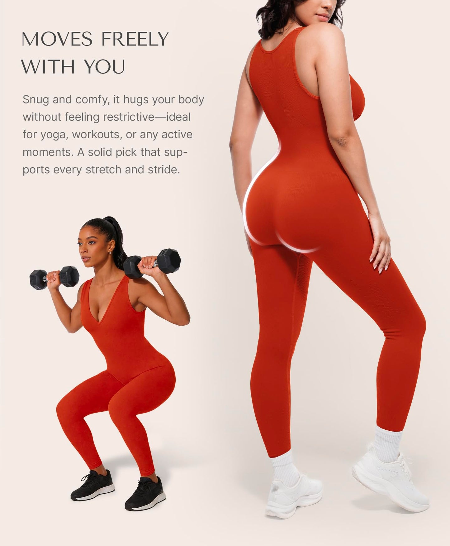 SHAPELLX Tummy Control Workout Jumpsuits for Women One Piece Comfy Yoga Outfits V Neck Sleeveless Bodycon Pants Romper