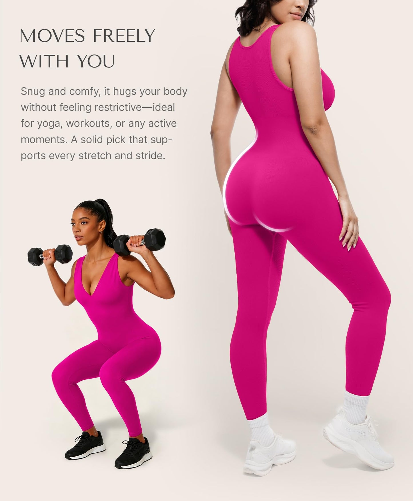 SHAPELLX Tummy Control Workout Jumpsuits for Women One Piece Comfy Yoga Outfits V Neck Sleeveless Bodycon Pants Romper