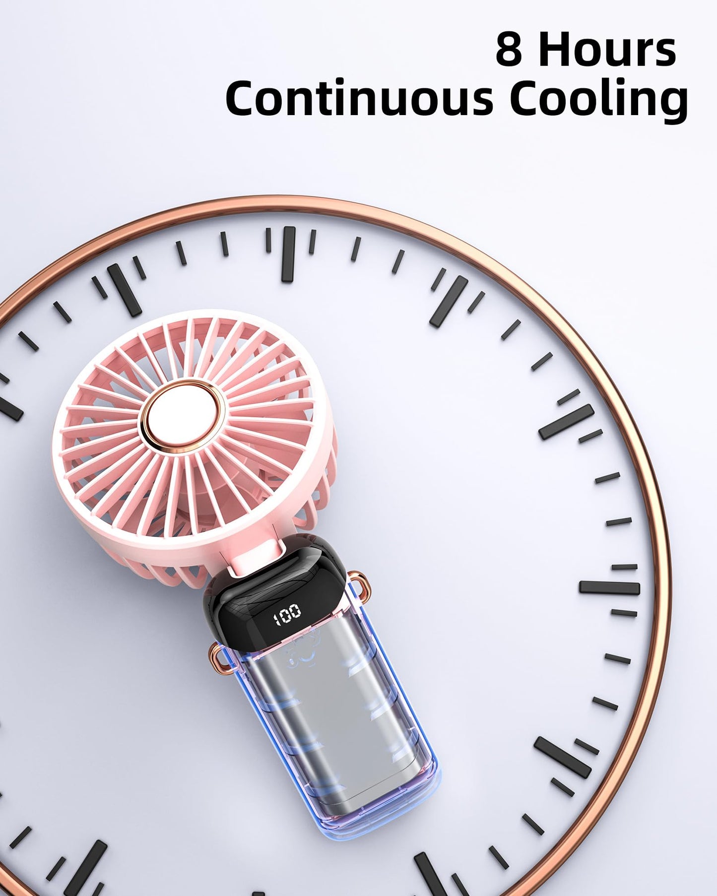 Koonie Portable Handheld Fan, Battery Operated Fan with Base, 8 Hours, Digital Display, 5 Speeds, 90° Ajustable, Rechargeable Mini Fan for Outdoor Indoor
