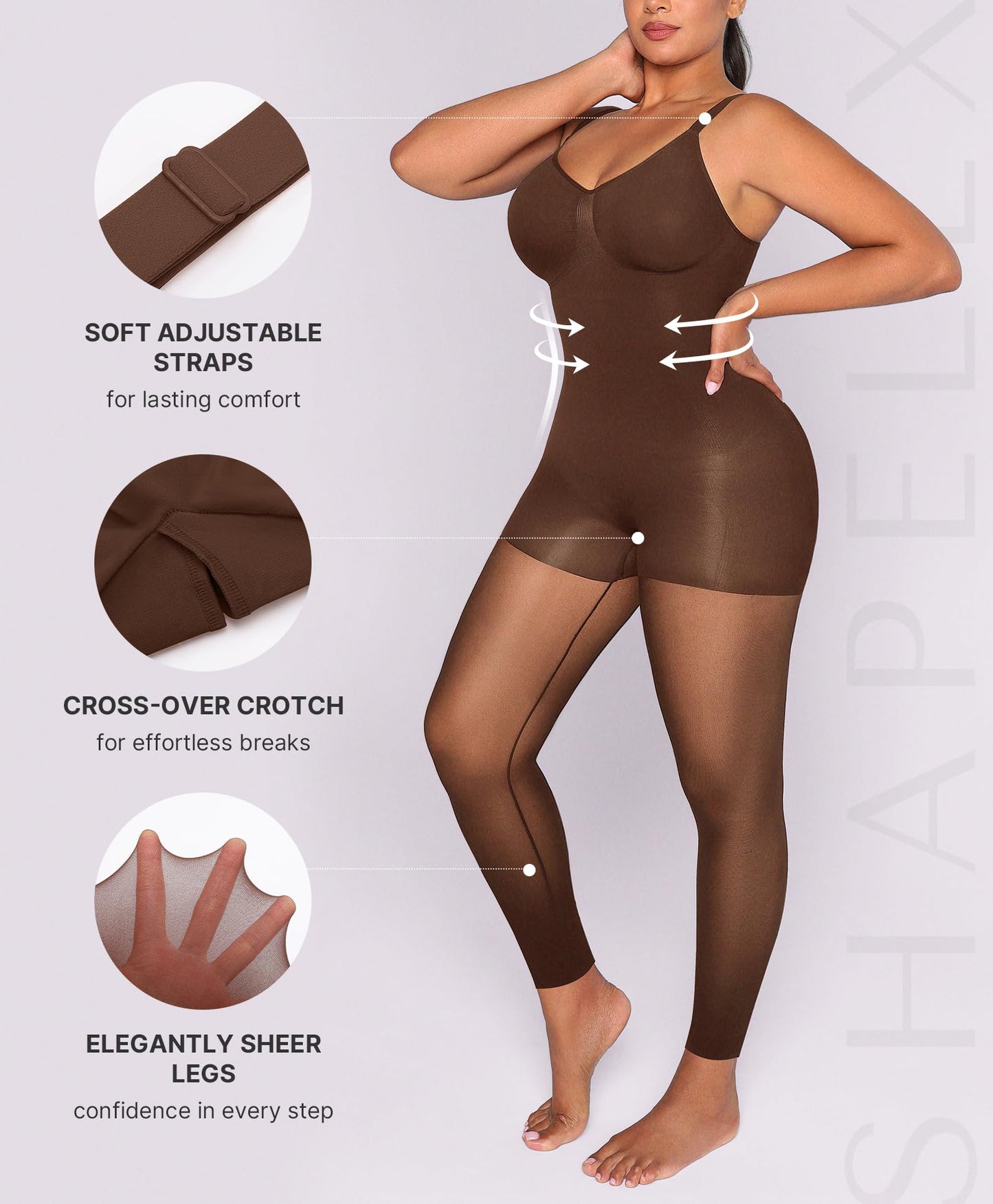 SHAPELLX Full Body Shapewear for Women Tummy Control Sheer Footless Pantyhose Compression Tights Body Shaper Bodysuit