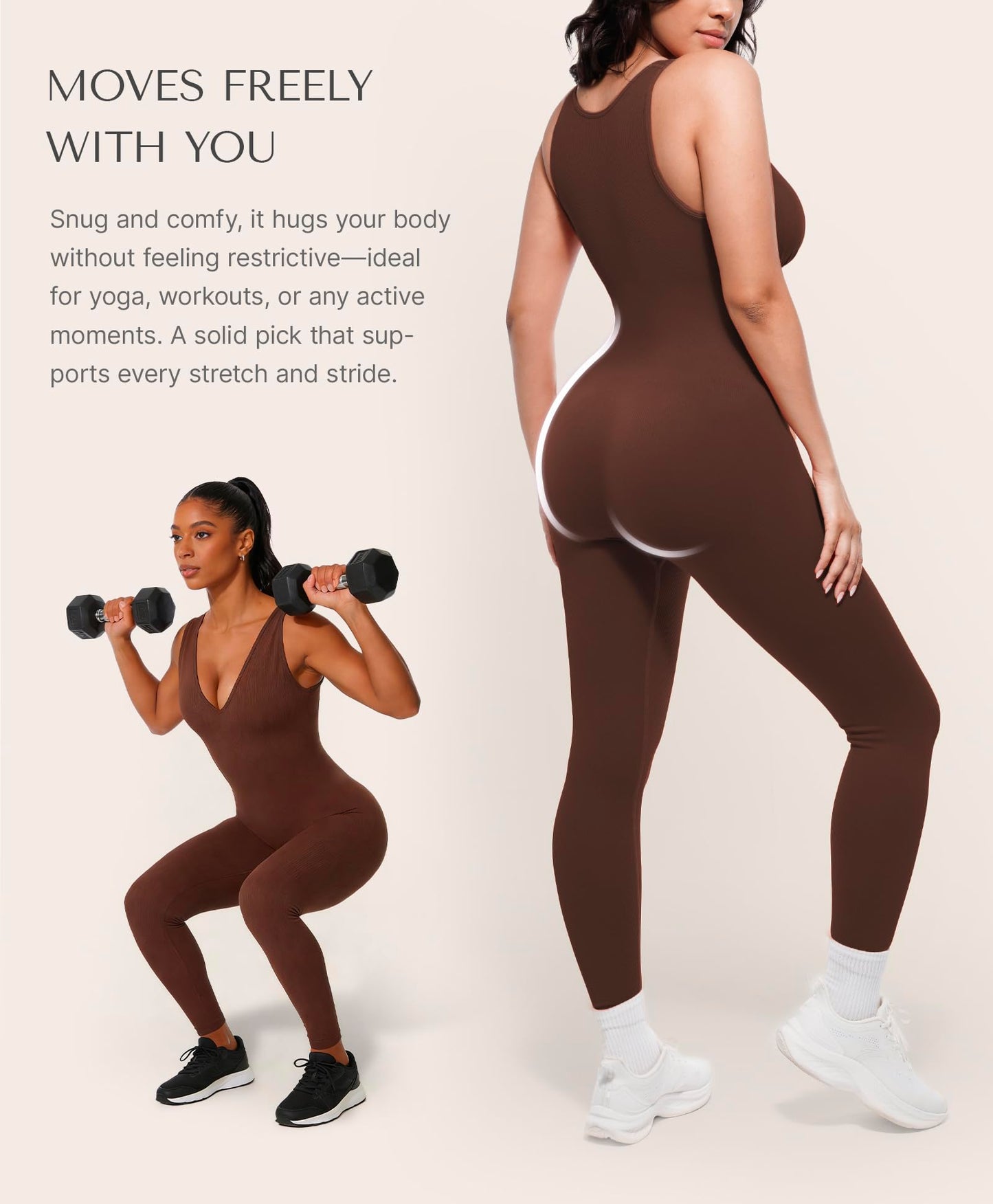 SHAPELLX Tummy Control Workout Jumpsuits for Women One Piece Comfy Yoga Outfits V Neck Sleeveless Bodycon Pants Romper