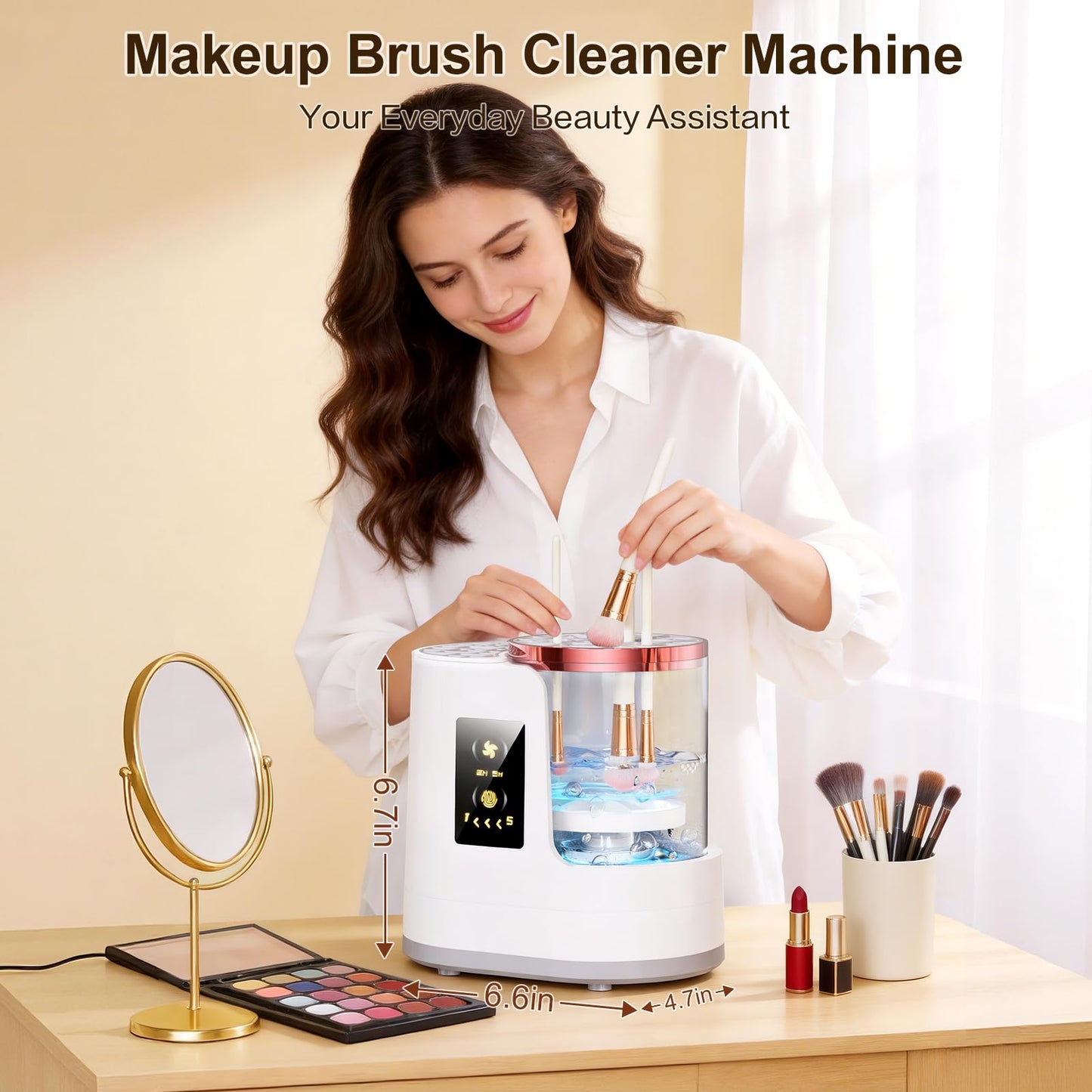Electric Makeup Brush Cleaner 3-in-1, Automatic Brush Cleaning & Drying Machine with Dual-Direction Cleaning, Adjustable Dryer, Fits All Brush Sizes, for Makeup Brush Set, Blush Brush, Sponges