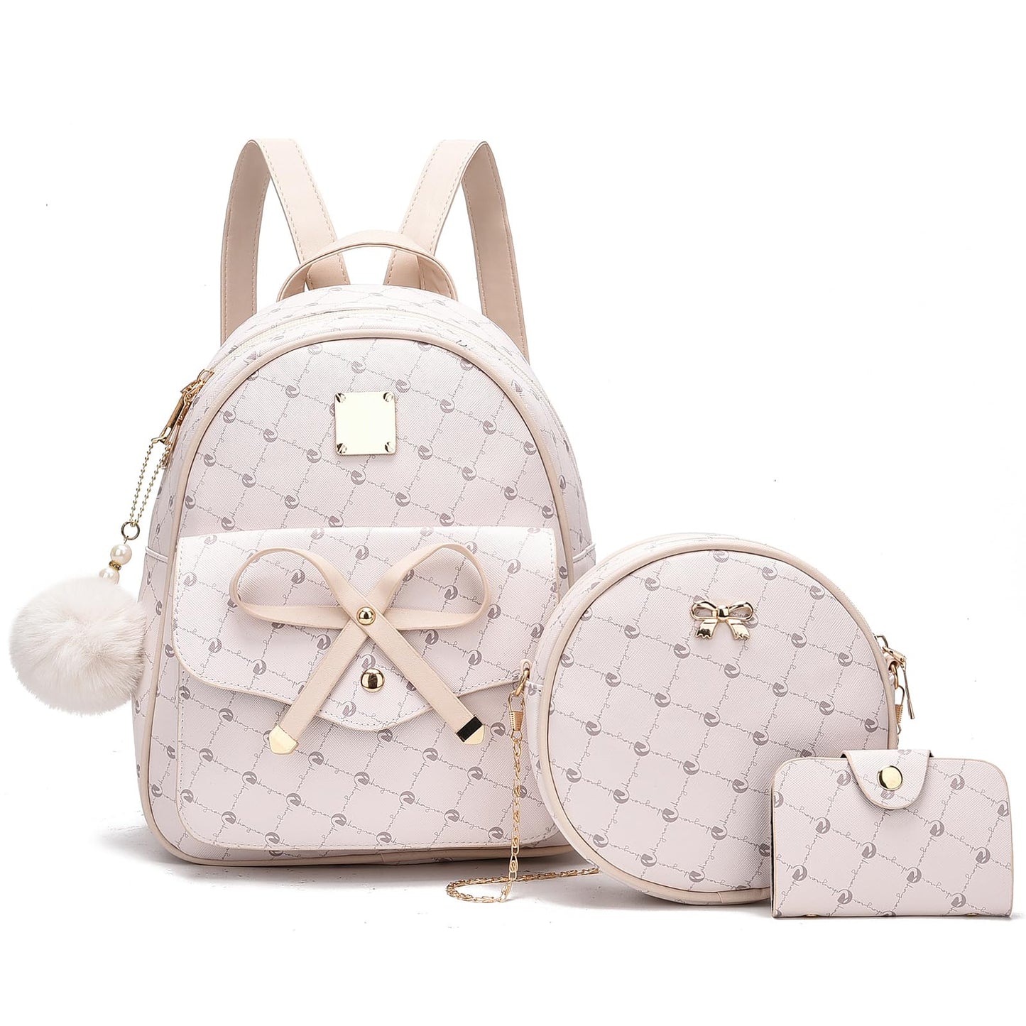 I IHAYNER Girls Bowknot 3-Pieces Fahsion Leather Backpack Backpack Purse for Women Rucksack for Ladies Shoulder Bag