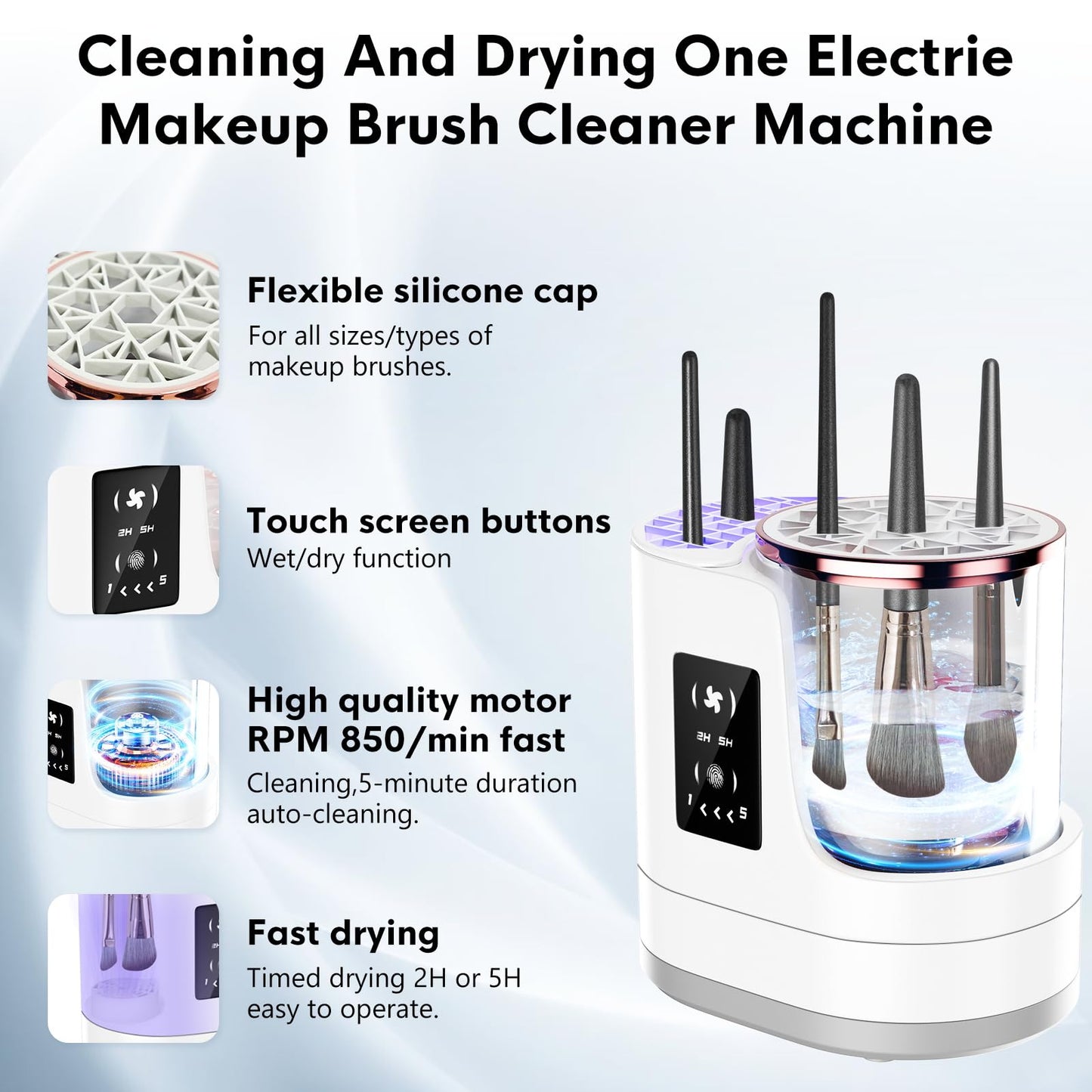 3 IN 1 Electric Makeup Brush Cleaner,Automatic Makeup Brush Cleaner with Makeup Brush Dryer,Portable USB Deep Cleaning for All Size Beauty Makeup Brush Set,Blush Brush (Grey)