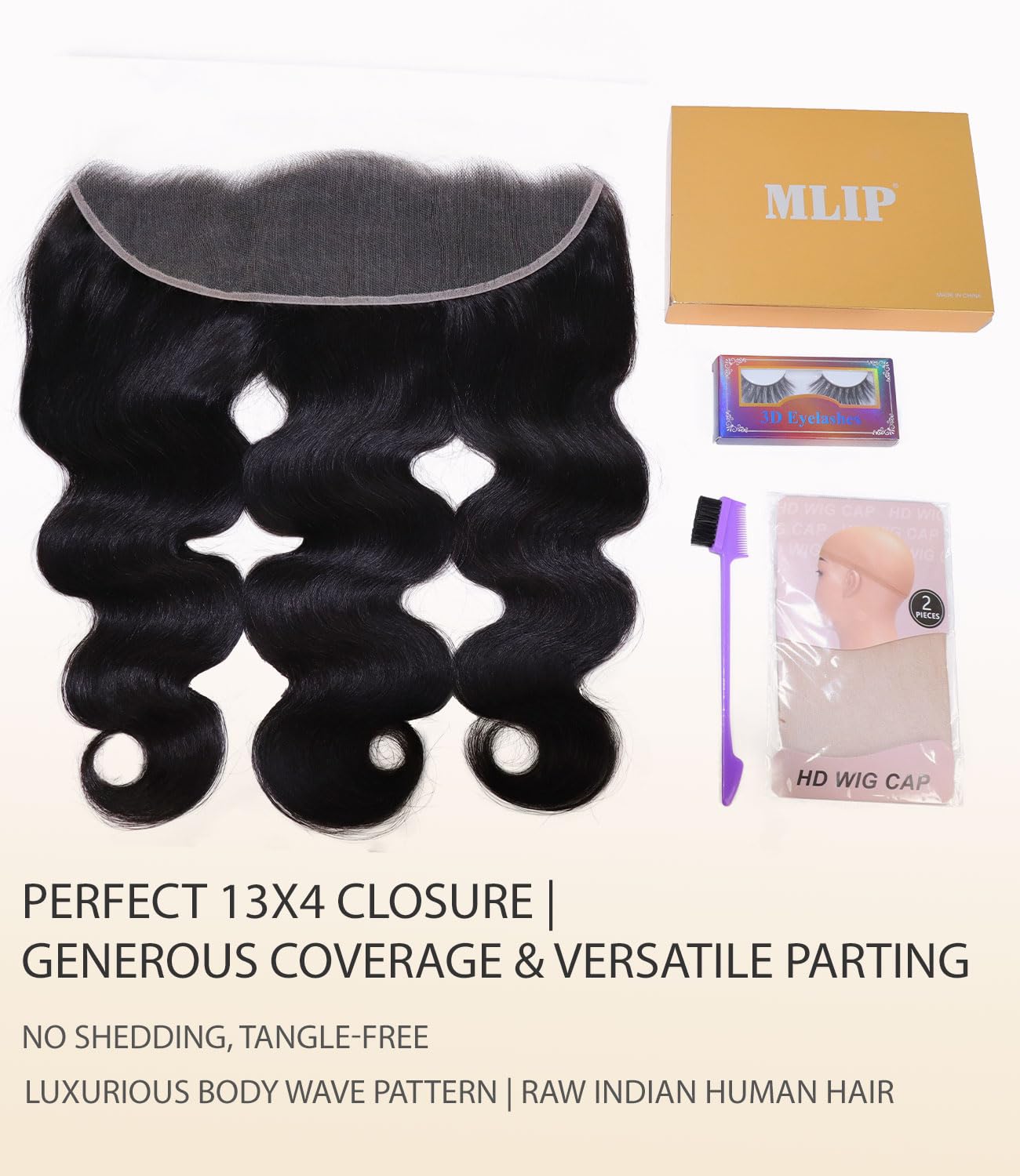 Mlip 2x6 HD Lace Closure Body Wave, 0.10mm Ultra Thin Invisible Swiss Lace, Skinlike Real HD Lace Melt into Skin Perfectly, Pre-plucked Natural Hairline, Raw Indian Human Hair 18 Inches Natural Color