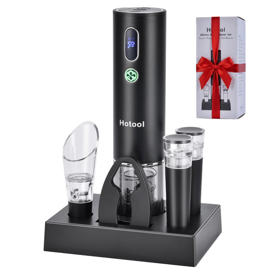 Electric Wine Opener with Wine Accessories -Rechargeable Wine Bottle Opener Set with Base, Wine Aerator, Foil Cutter and Wine Stoppers- Perfect Wine Gifts for Wine Lovers