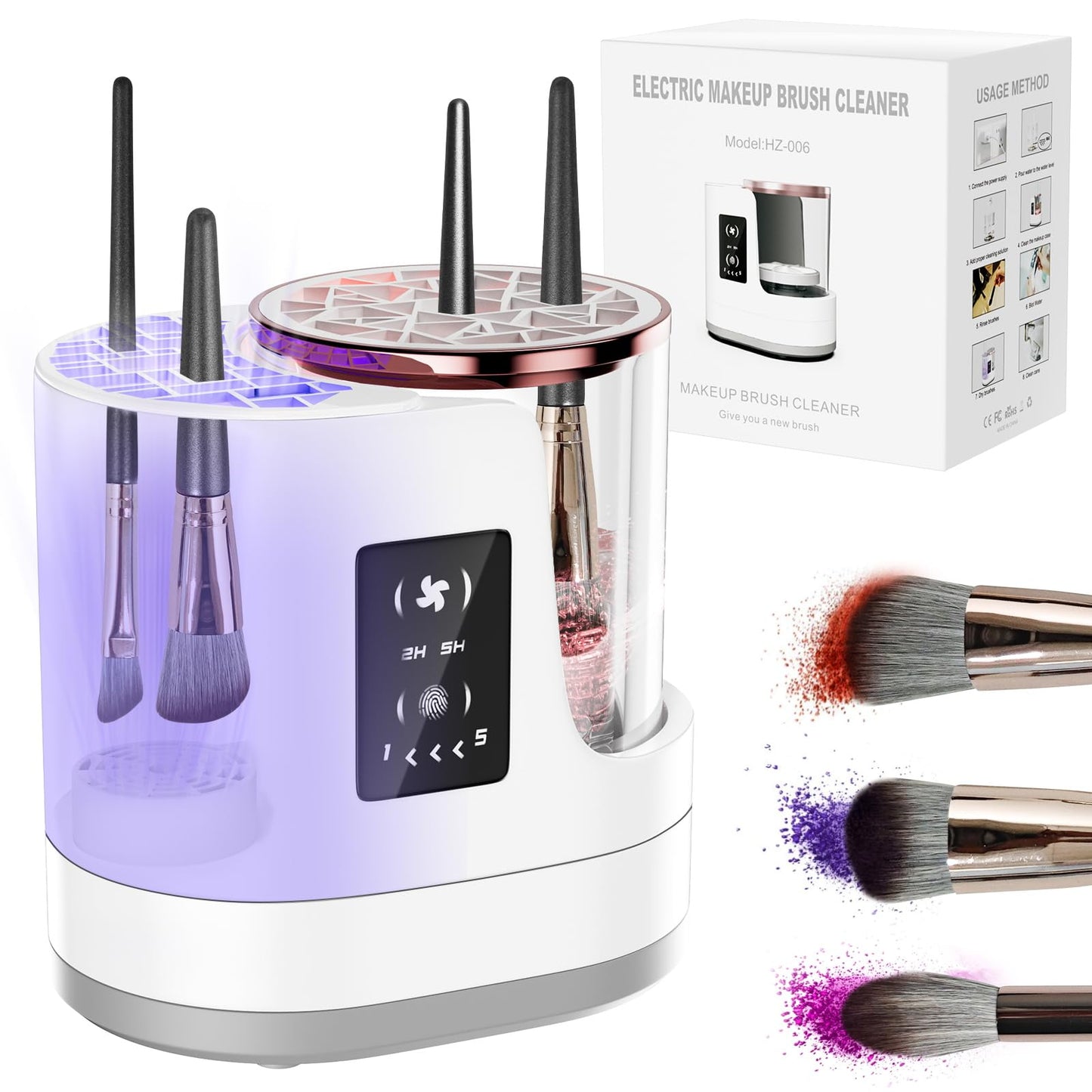 3 IN 1 Electric Makeup Brush Cleaner,Automatic Makeup Brush Cleaner with Makeup Brush Dryer,Portable USB Deep Cleaning for All Size Beauty Makeup Brush Set,Blush Brush (Grey)