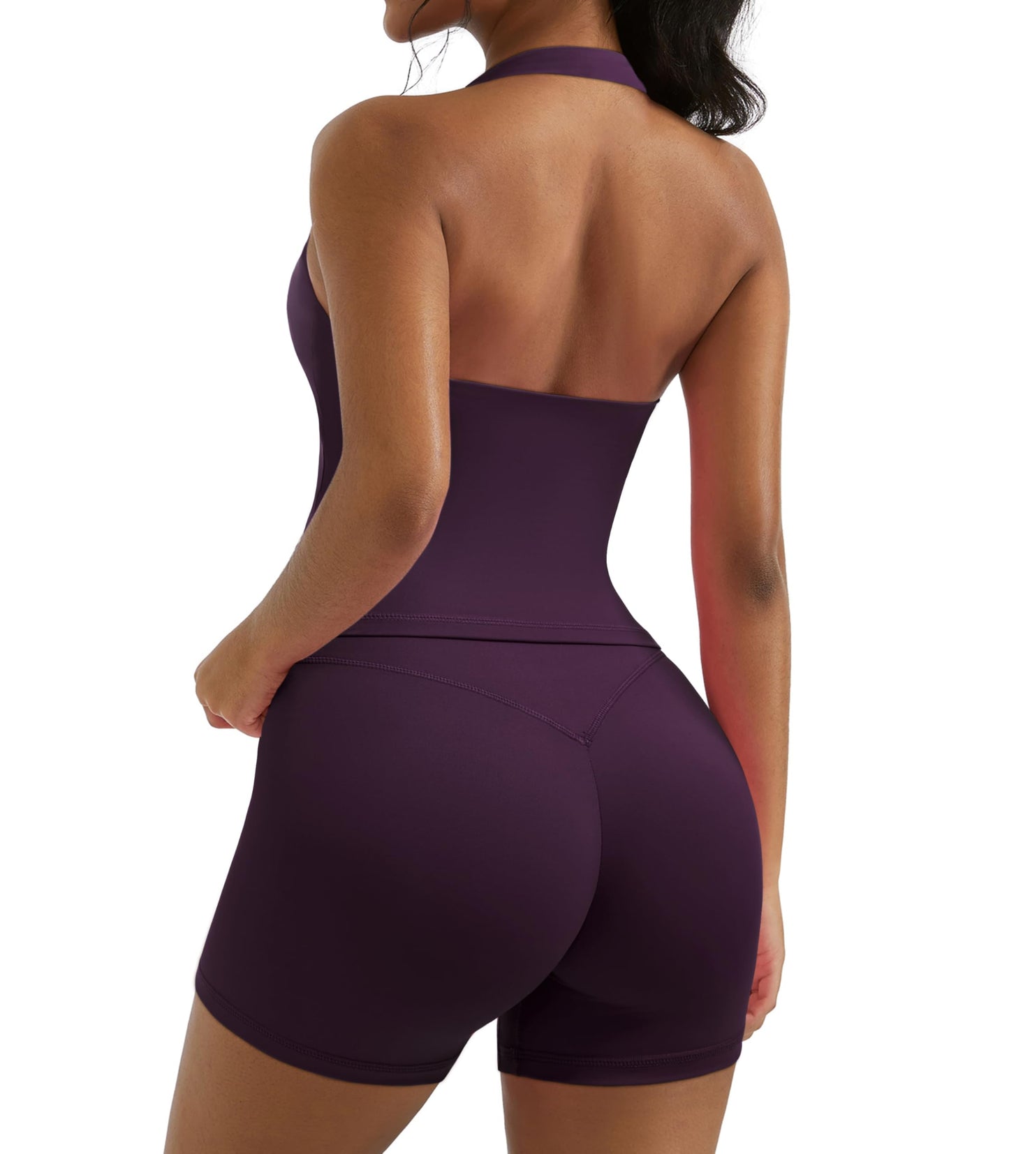 OMKAGI 2 Piece Workout Sets for Women Halter Sports Bra Tank Gym Biker Shorts Outfits