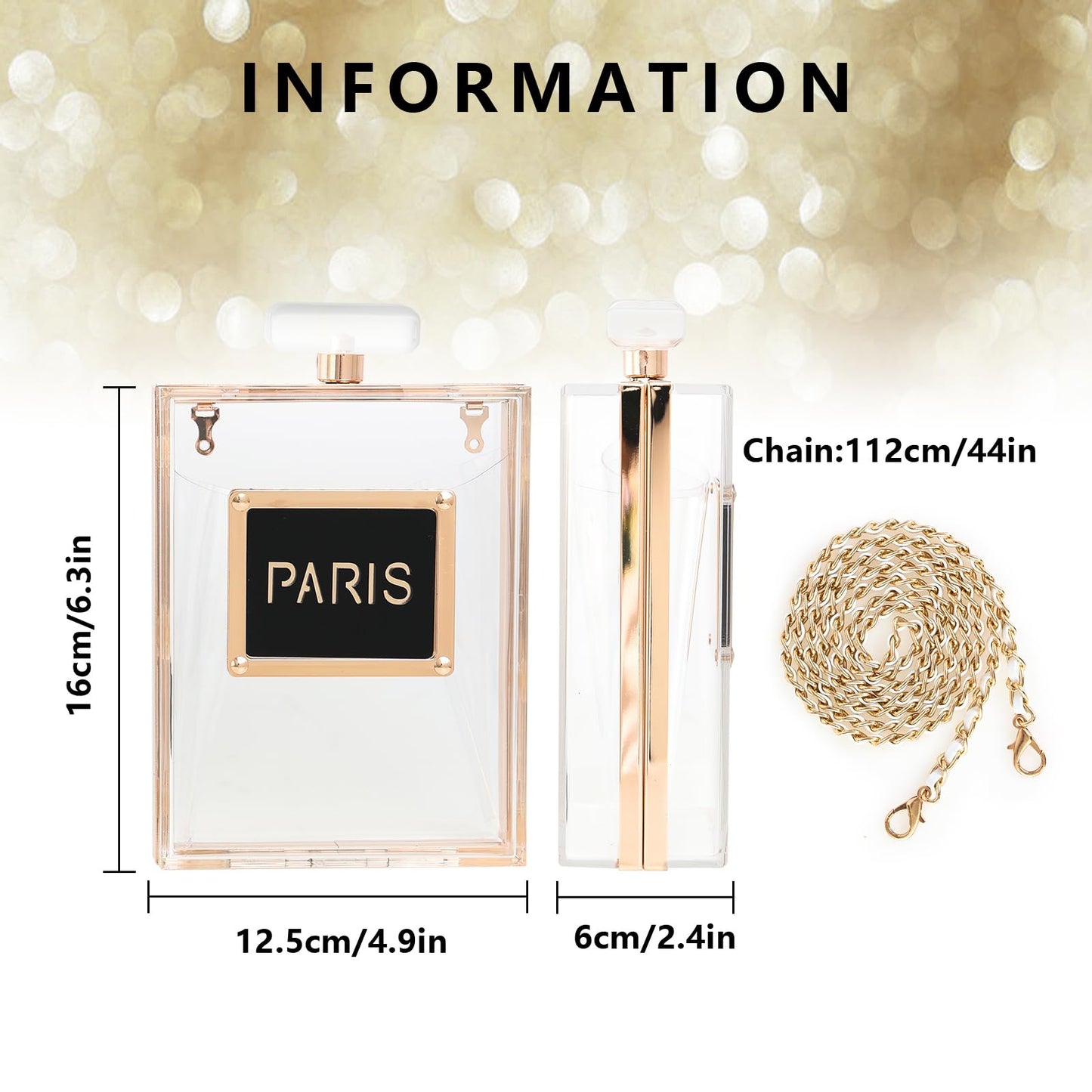WJCD Clear Purses for Women Paris Perfume Shaped Clear Purse Evening Bags Vintage Banquet Handbag