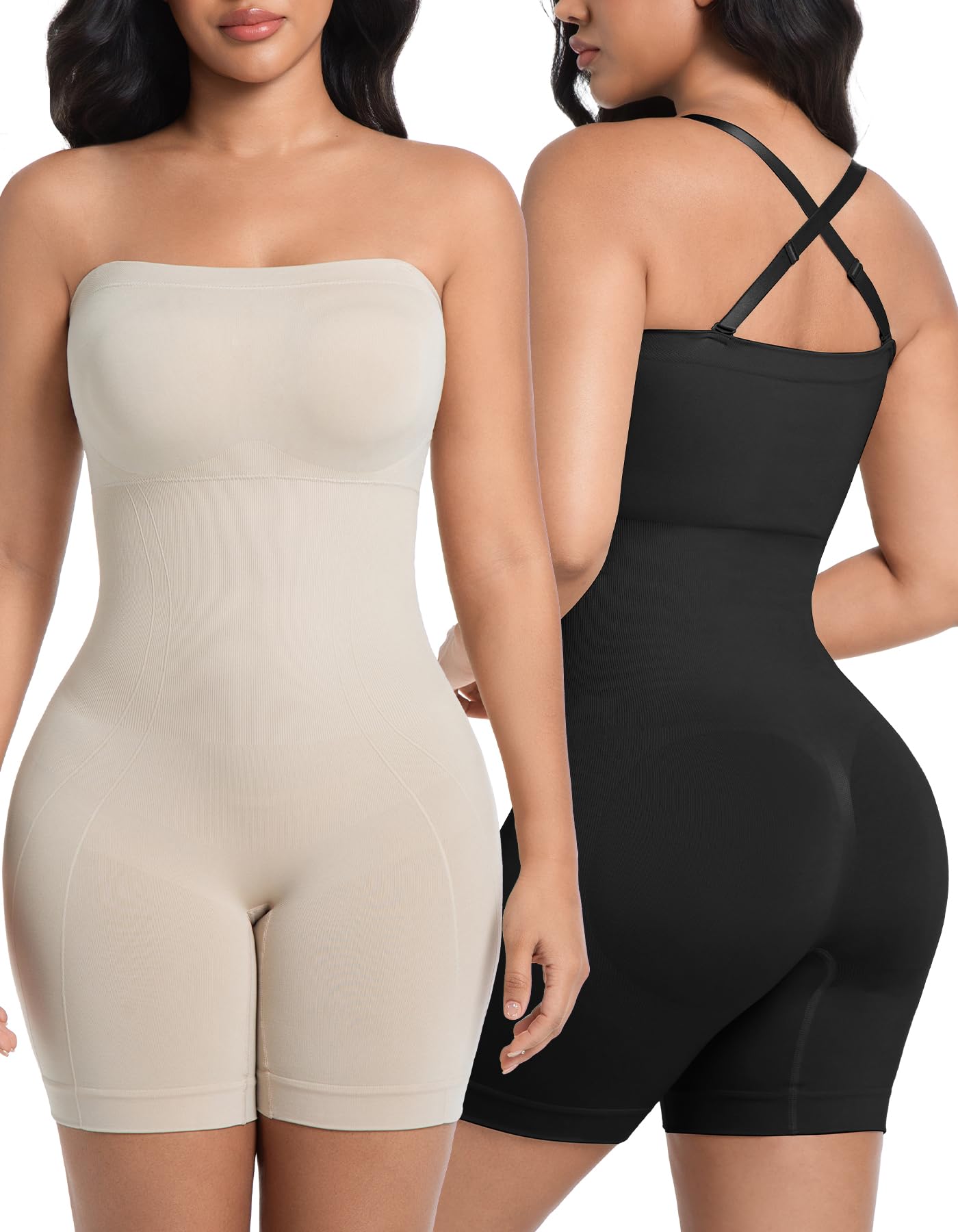 SIMIYA Shapewear Bodysuits Built in Bra, Tummy Control Strapless/strap Top for Women, Full Body Shaper Seamless Waist Trainer