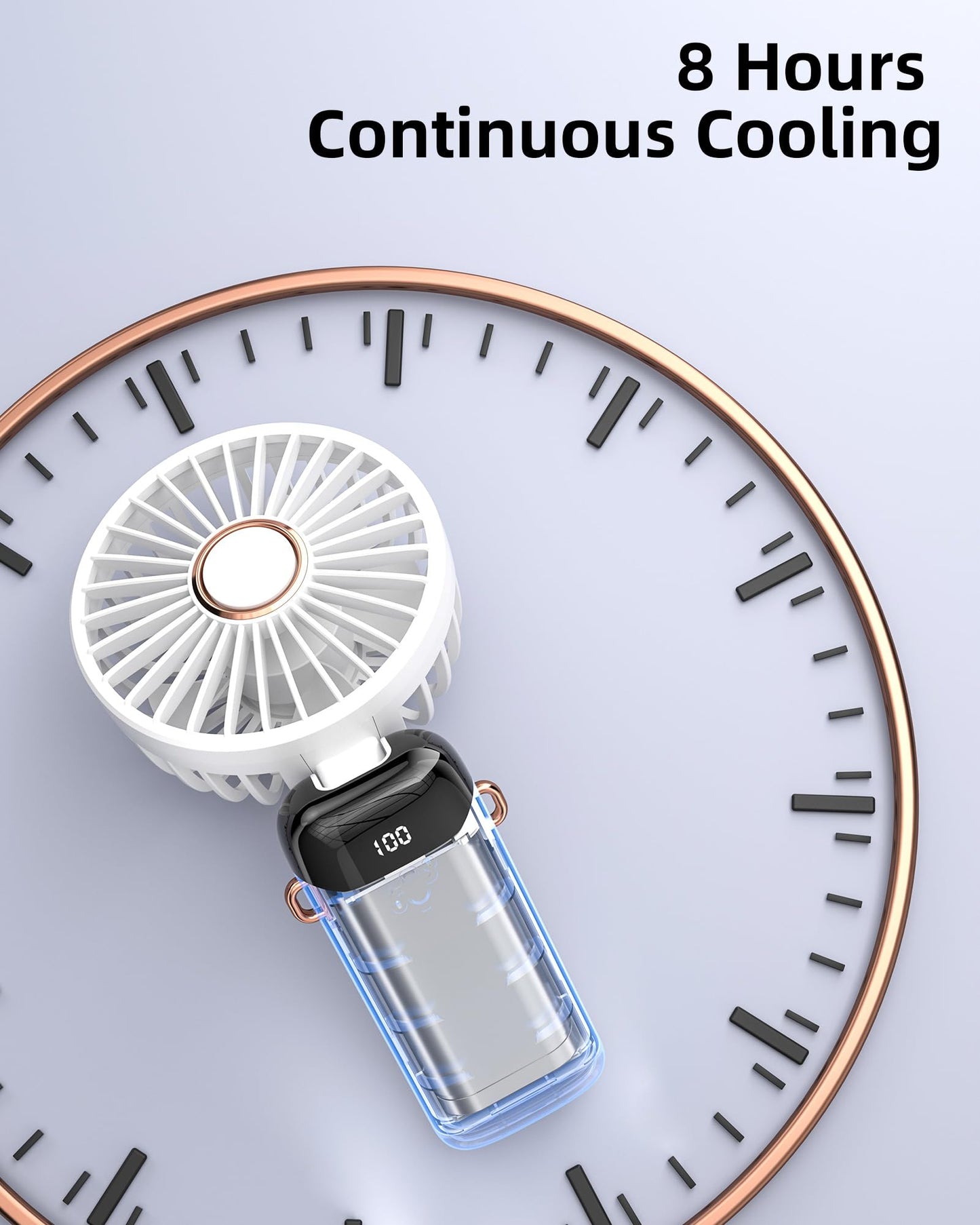 Koonie Portable Handheld Fan, Battery Operated Fan with Base, 8 Hours, Digital Display, 5 Speeds, 90° Ajustable, Rechargeable Mini Fan for Outdoor Indoor