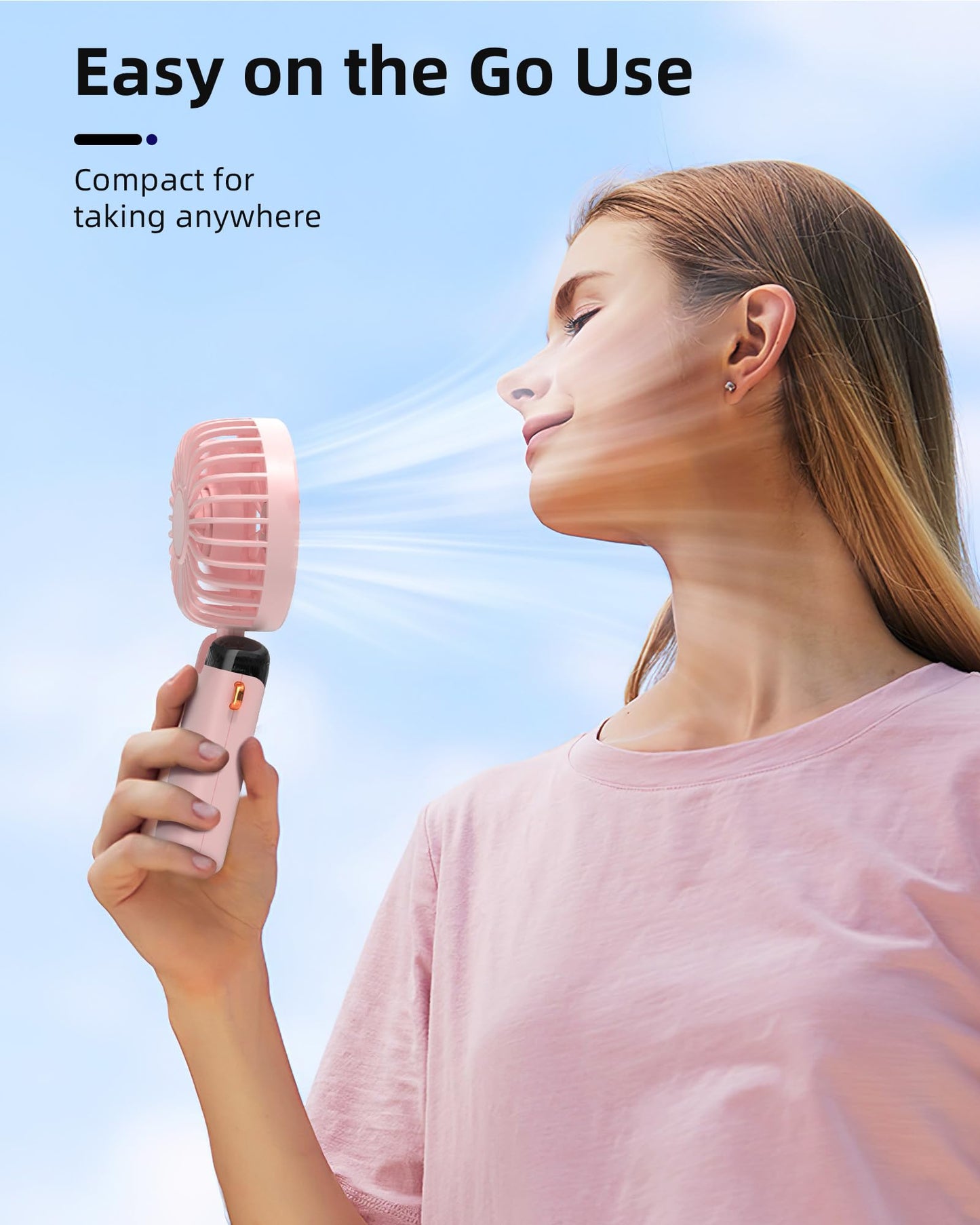 Koonie Portable Handheld Fan, Battery Operated Fan with Base, 8 Hours, Digital Display, 5 Speeds, 90° Ajustable, Rechargeable Mini Fan for Outdoor Indoor