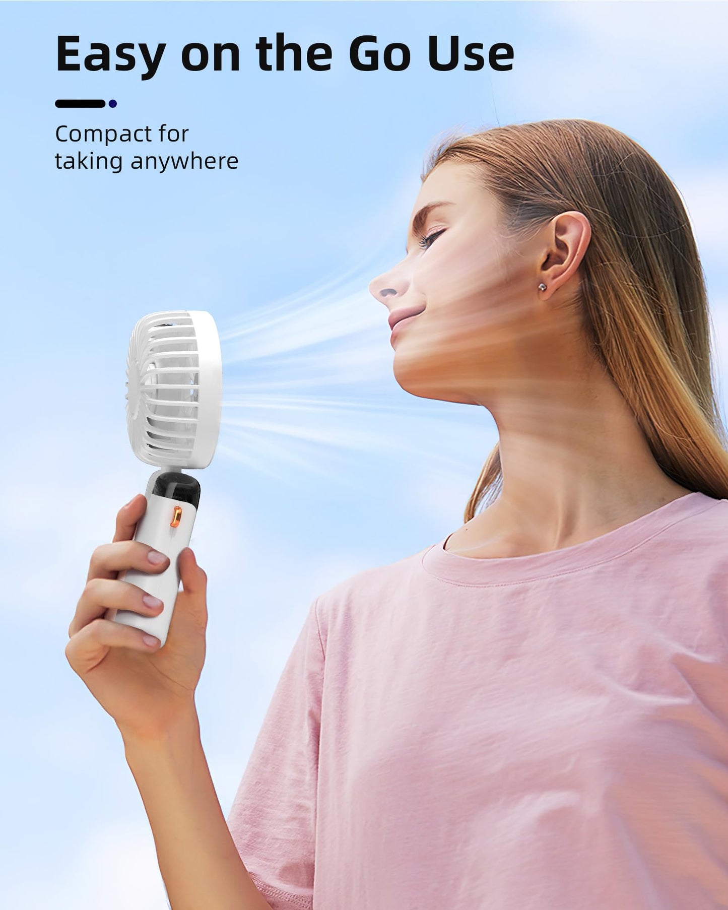 Koonie Portable Handheld Fan, Battery Operated Fan with Base, 8 Hours, Digital Display, 5 Speeds, 90° Ajustable, Rechargeable Mini Fan for Outdoor Indoor