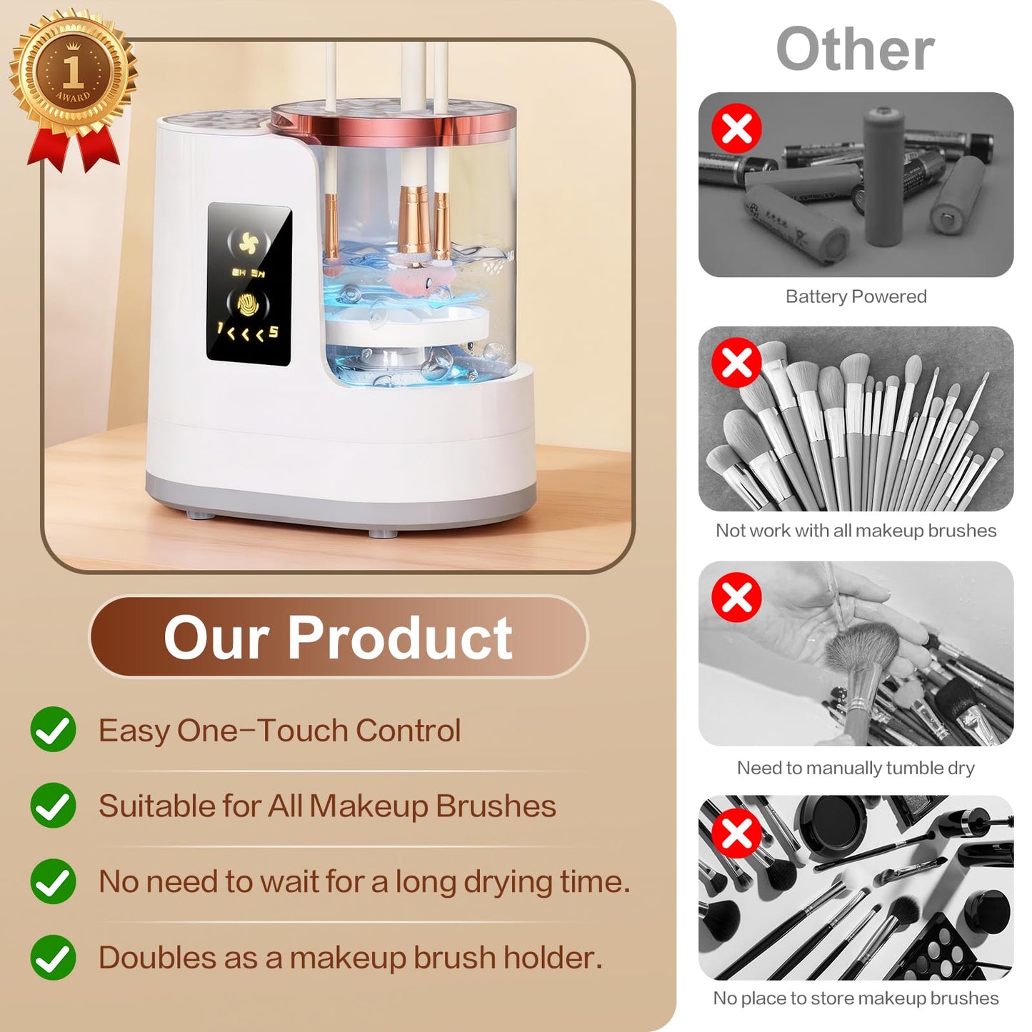 Electric Makeup Brush Cleaner 3-in-1, Automatic Brush Cleaning & Drying Machine with Dual-Direction Cleaning, Adjustable Dryer, Fits All Brush Sizes, for Makeup Brush Set, Blush Brush, Sponges
