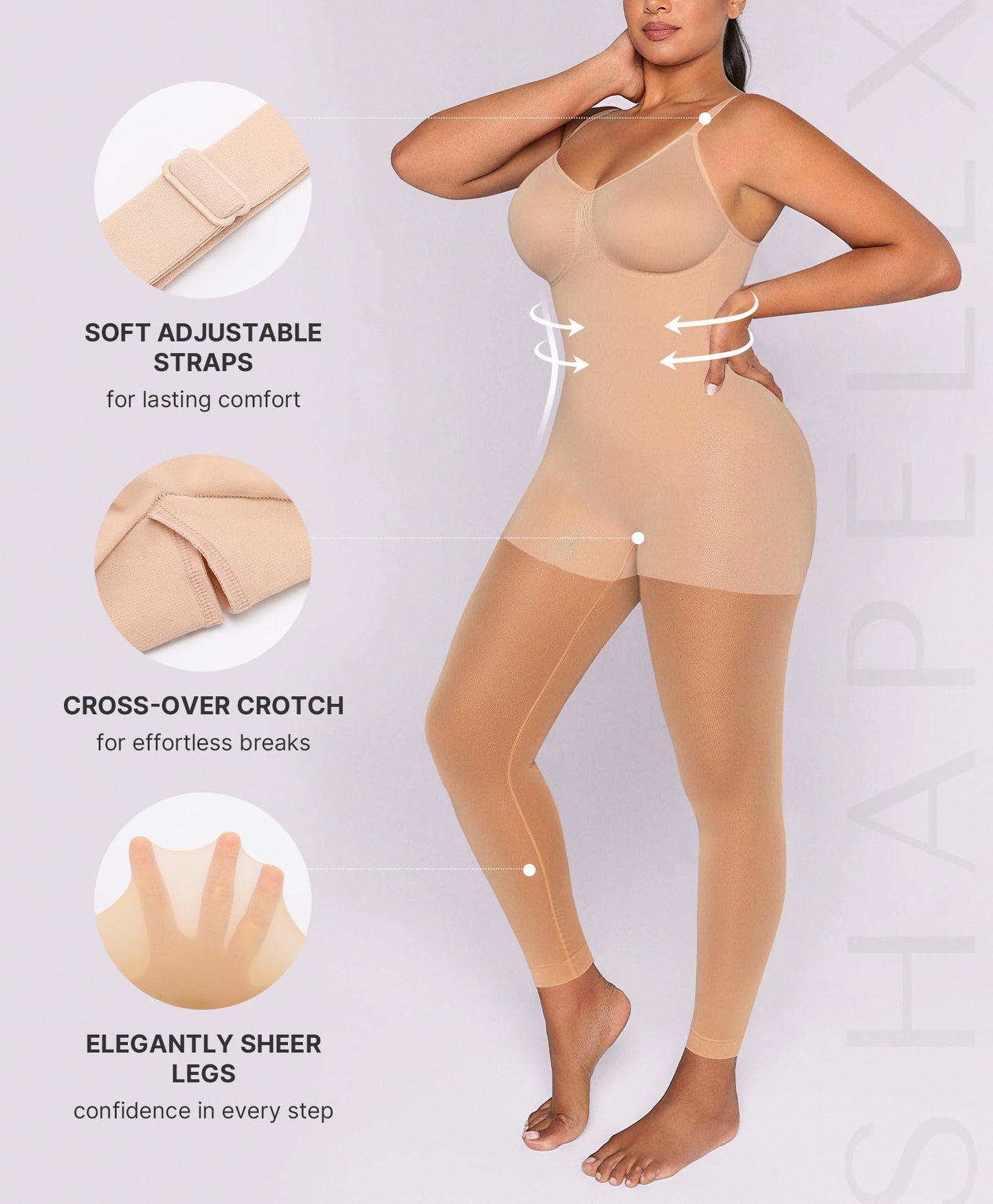 SHAPELLX Full Body Shapewear for Women Tummy Control Sheer Footless Pantyhose Compression Tights Body Shaper Bodysuit