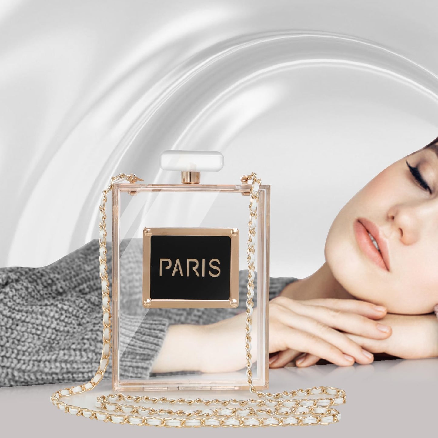WJCD Clear Purses for Women Paris Perfume Shaped Clear Purse Evening Bags Vintage Banquet Handbag