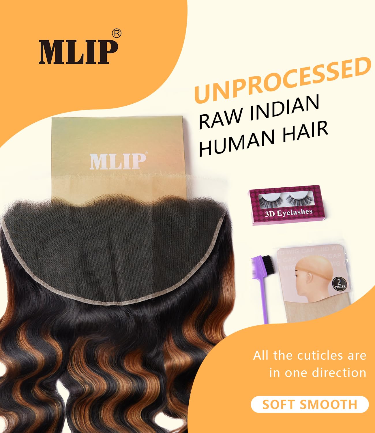 Mlip 2x6 HD Lace Closure Body Wave, 0.10mm Ultra Thin Invisible Swiss Lace, Skinlike Real HD Lace Melt into Skin Perfectly, Pre-plucked Natural Hairline, Raw Indian Human Hair 18 Inches Natural Color