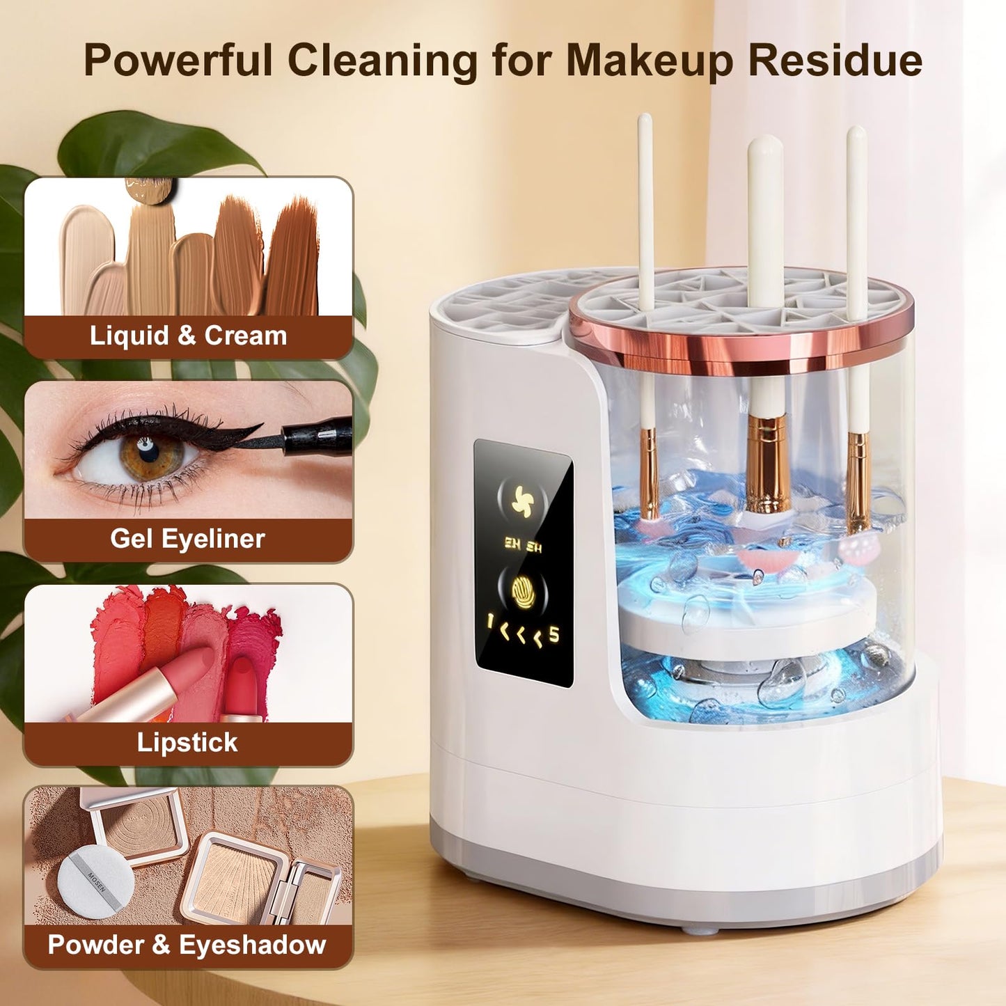 Electric Makeup Brush Cleaner 3-in-1, Automatic Brush Cleaning & Drying Machine with Dual-Direction Cleaning, Adjustable Dryer, Fits All Brush Sizes, for Makeup Brush Set, Blush Brush, Sponges