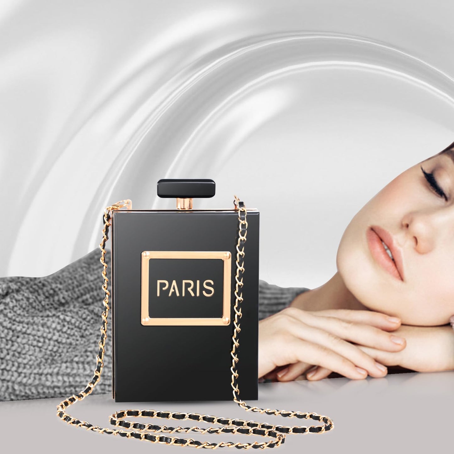 WJCD Clear Purses for Women Paris Perfume Shaped Clear Purse Evening Bags Vintage Banquet Handbag