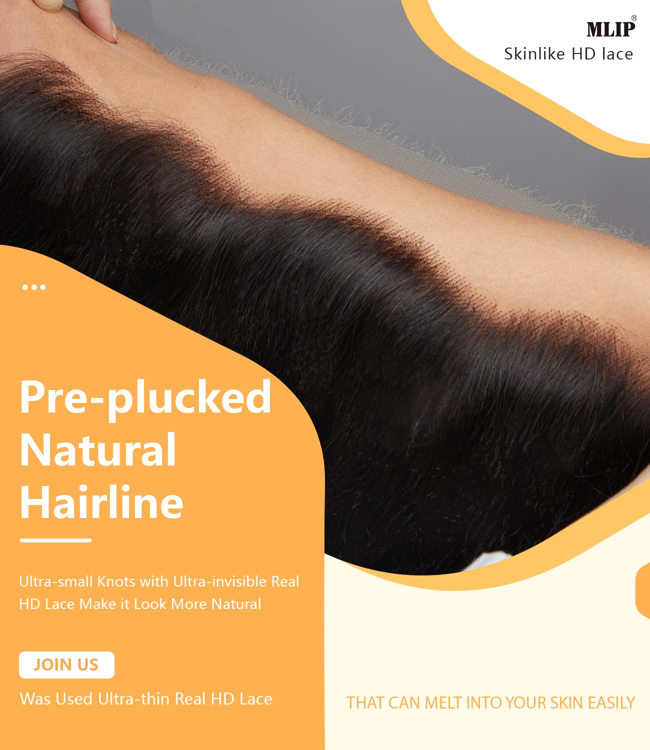 Mlip 2x6 HD Lace Closure Body Wave, 0.10mm Ultra Thin Invisible Swiss Lace, Skinlike Real HD Lace Melt into Skin Perfectly, Pre-plucked Natural Hairline, Raw Indian Human Hair 18 Inches Natural Color