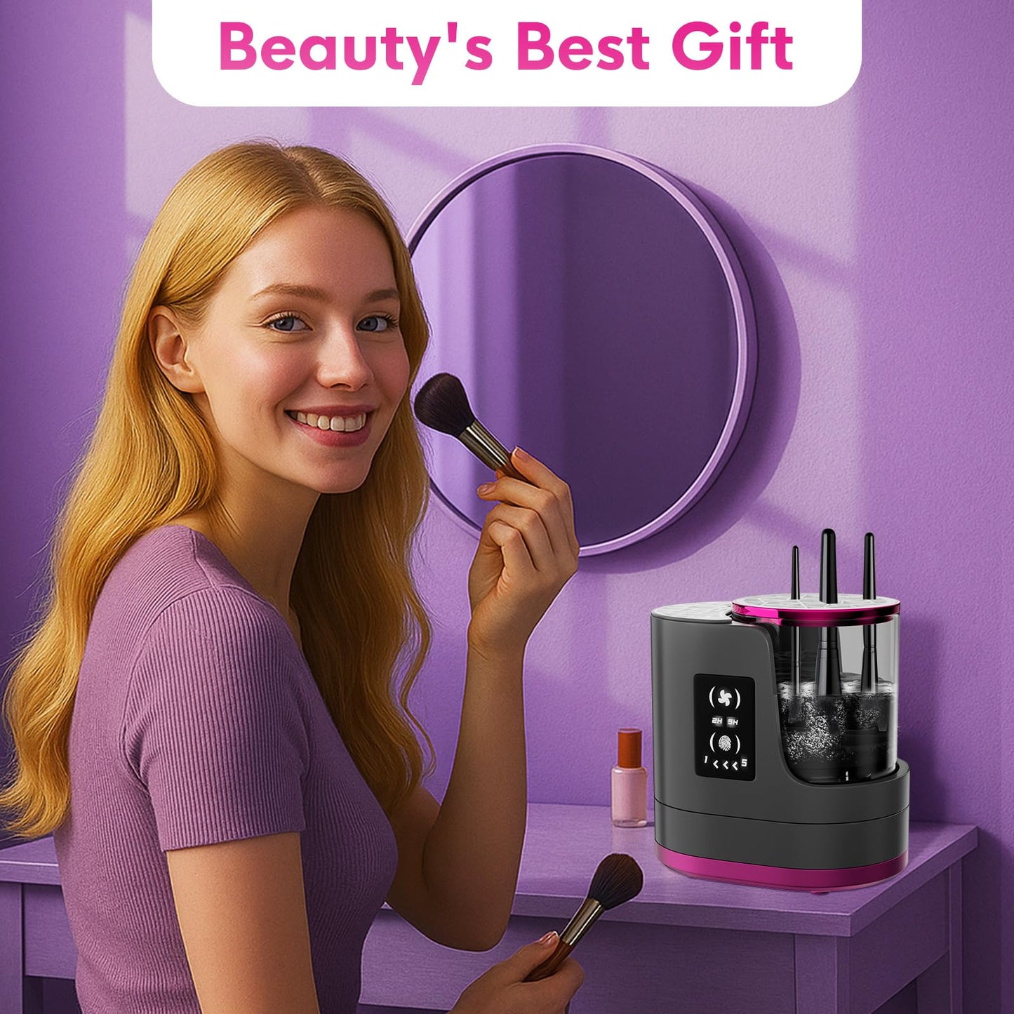 3 IN 1 Electric Makeup Brush Cleaner,Automatic Makeup Brush Cleaner with Makeup Brush Dryer,Portable USB Deep Cleaning for All Size Beauty Makeup Brush Set,Blush Brush (Grey)