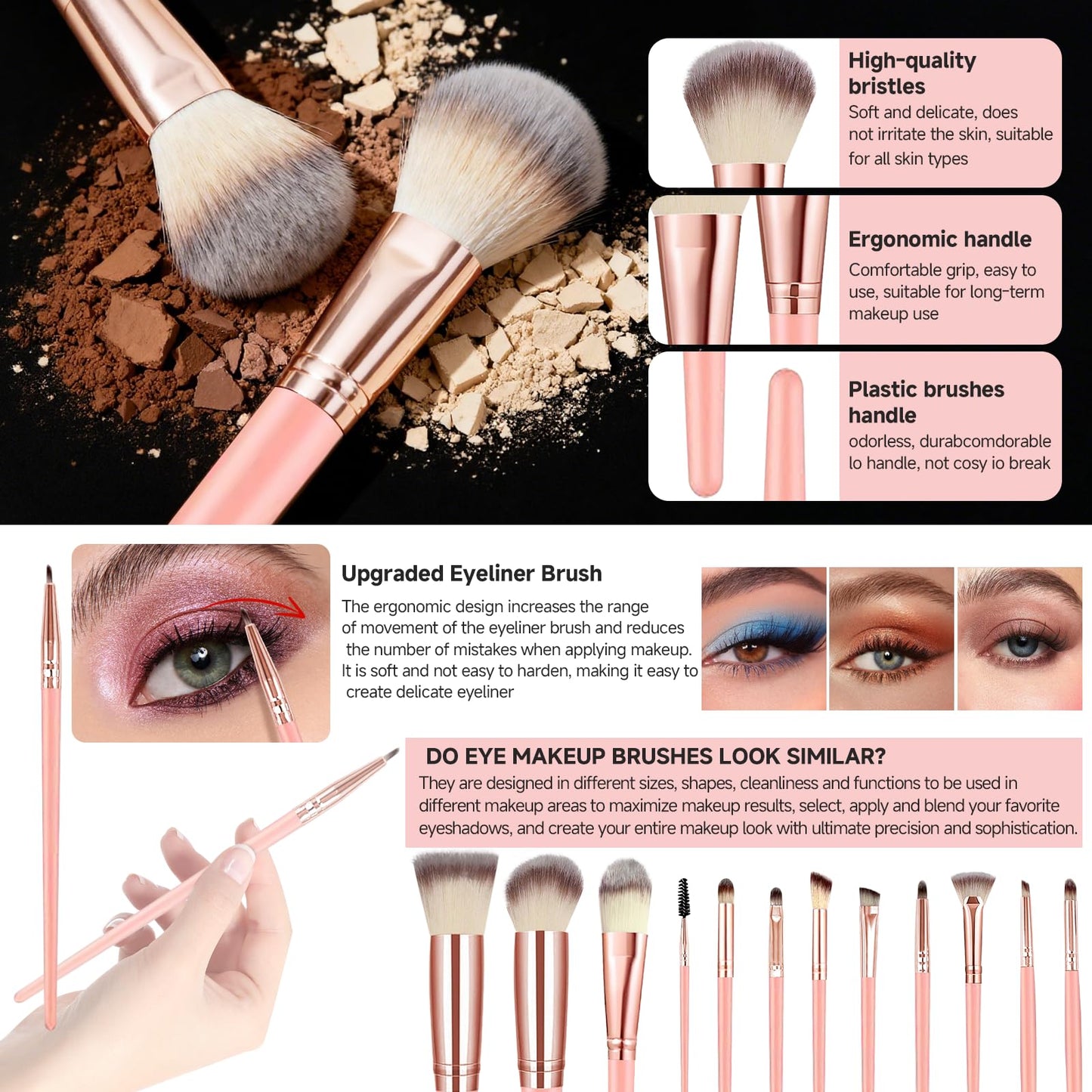 70Pcs Makeup Brushes Set, Pink Professional Makeup Brush Set Multi-functional Makeup Brush Kit, Eye and Face Makeup Brushes & Tools, Premium Synthetic Facial Makeup Accessories