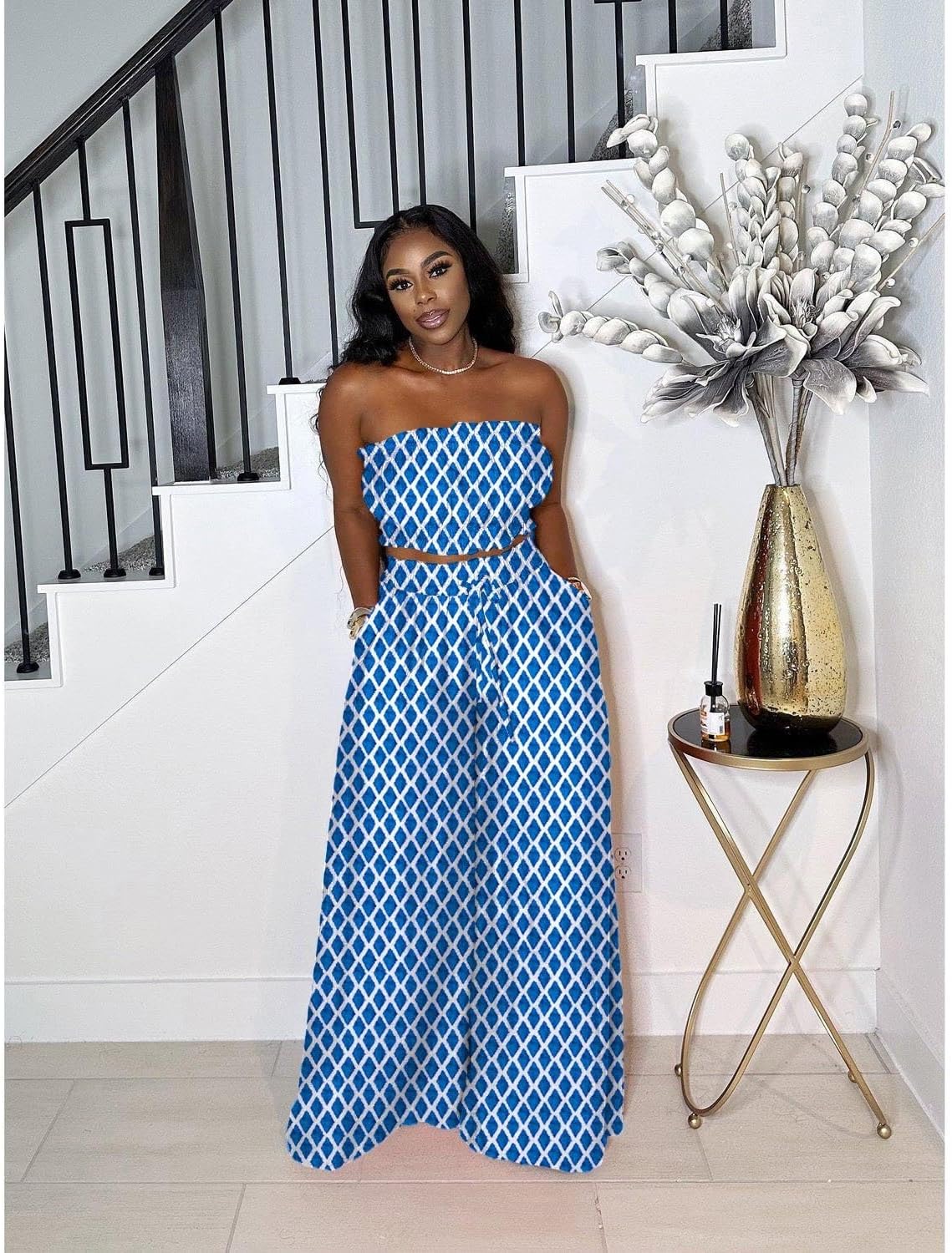 Two Piece Sets for Women Summer Outfits Crop Tops and Wide Leg Pants Sets Sexy Jumpsuits Vacation Outfits with Pockets