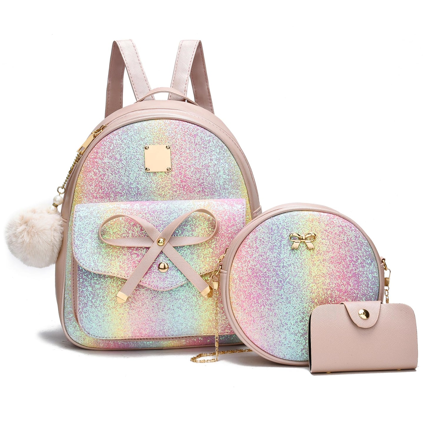 I IHAYNER Girls Bowknot 3-Pieces Fahsion Leather Backpack Backpack Purse for Women Rucksack for Ladies Shoulder Bag