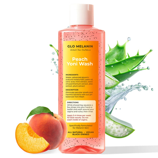 Glo Melanin Yoni Oil Wash for Women pH Balance and Wetness, Vaginal or Feminine Oil for Ingrown Hair with Rose Petals, Almond, Vitamin E Jojoba Oils Herbal Blend for Yoni Care (2 oz / 60ml)