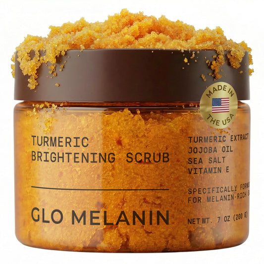 GLO Melanin Turmeric Scrub for Dark Spots, Brightening Inner Thighs Bikini Area Underarms, Natural Exfoliating Face