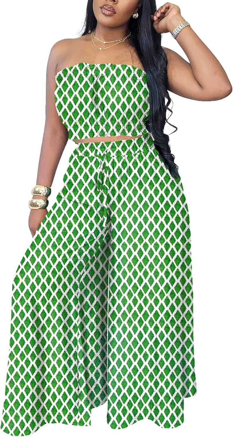 Two Piece Sets for Women Summer Outfits Crop Tops and Wide Leg Pants Sets Sexy Jumpsuits Vacation Outfits with Pockets