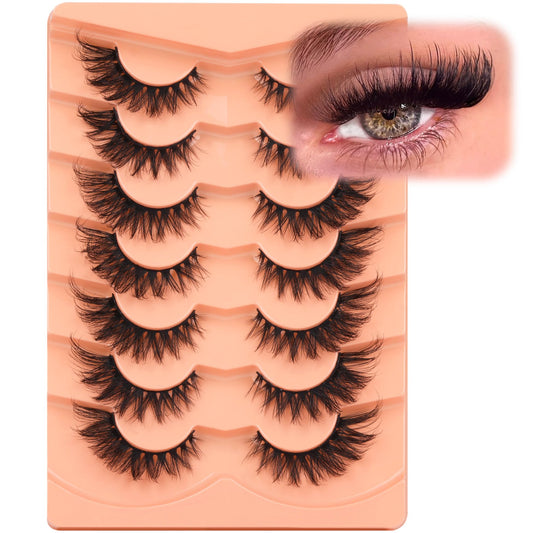False Eyelashes Wispy Lashes Natural Look Fake Eyelashes Cat Eye Lashes Mink Fluffy Strip False Lashes Fox Eye Lashes Pack 7 Pairs ALICROWN