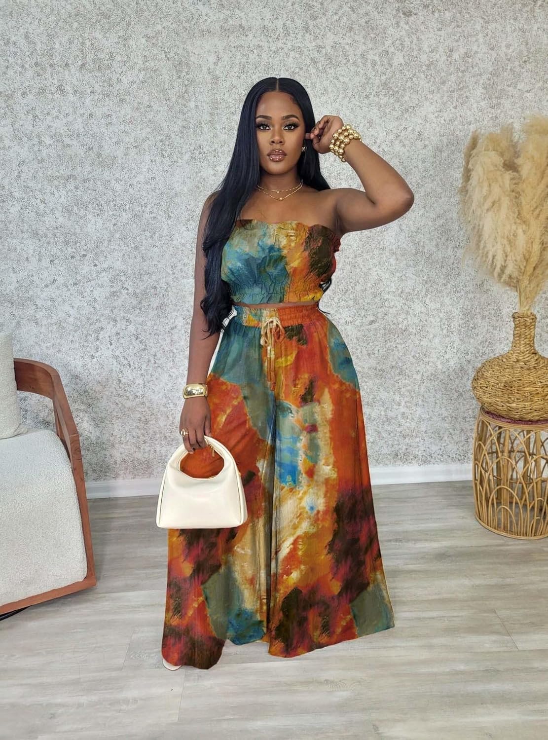 Two Piece Sets for Women Summer Outfits Crop Tops and Wide Leg Pants Sets Sexy Jumpsuits Vacation Outfits with Pockets
