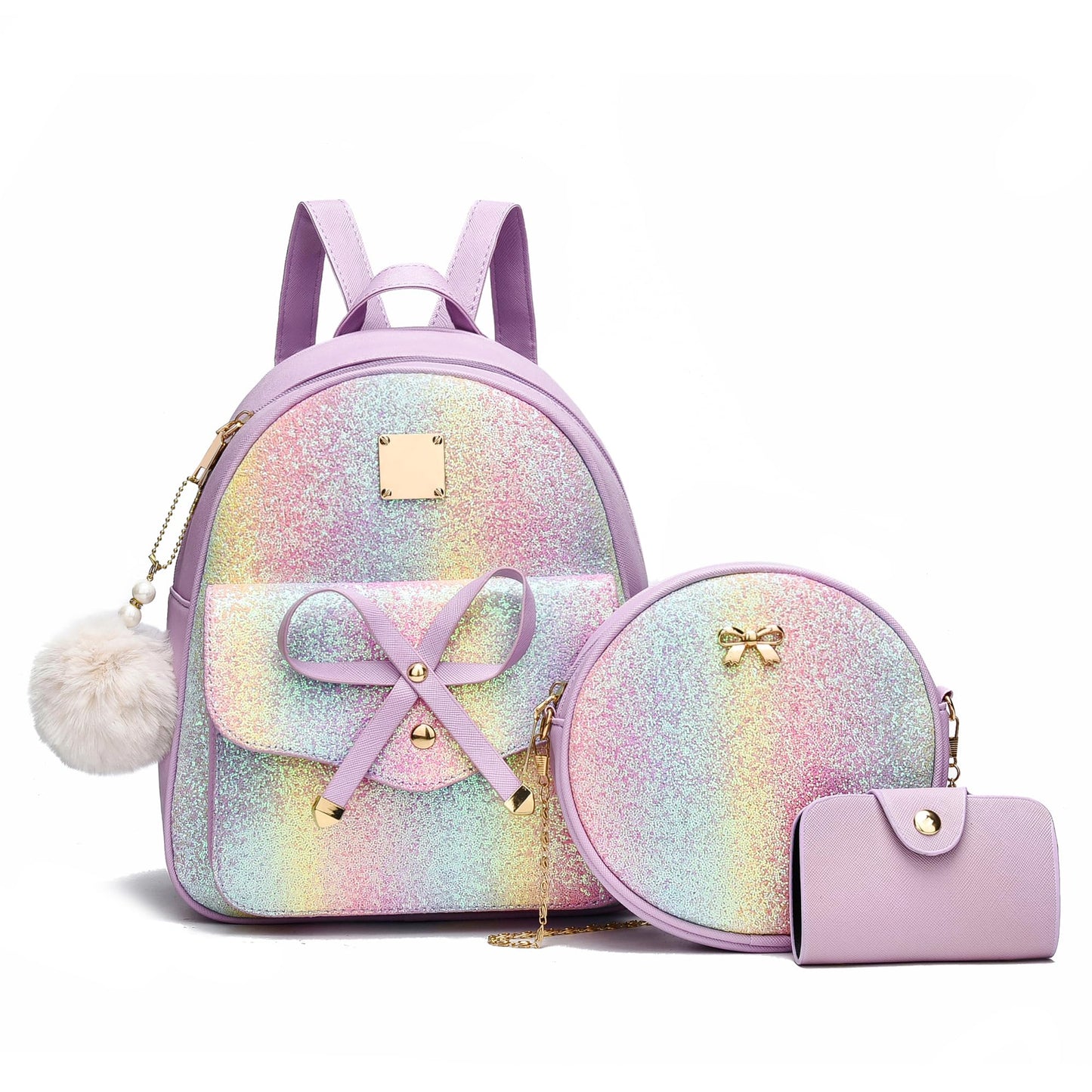 I IHAYNER Girls Bowknot 3-Pieces Fahsion Leather Backpack Backpack Purse for Women Rucksack for Ladies Shoulder Bag